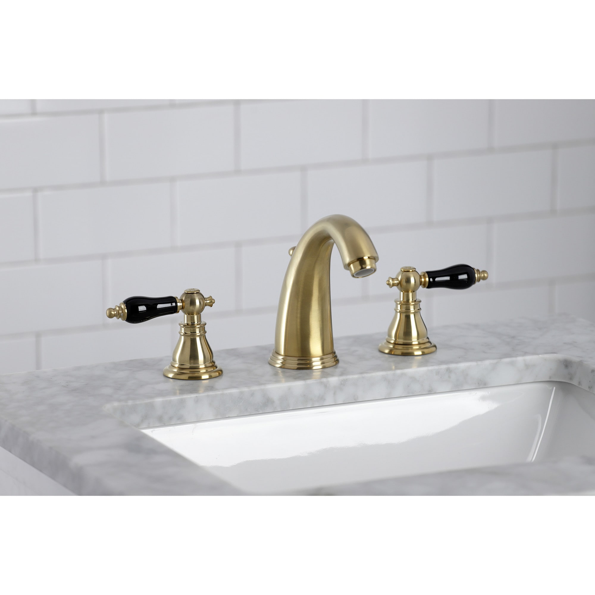 Kingston Brass WLKB987AKLSB Duchess Brushed brass Widespread 2-handle Low-arc Residential Handle Bathroom Sink Faucet with Drain