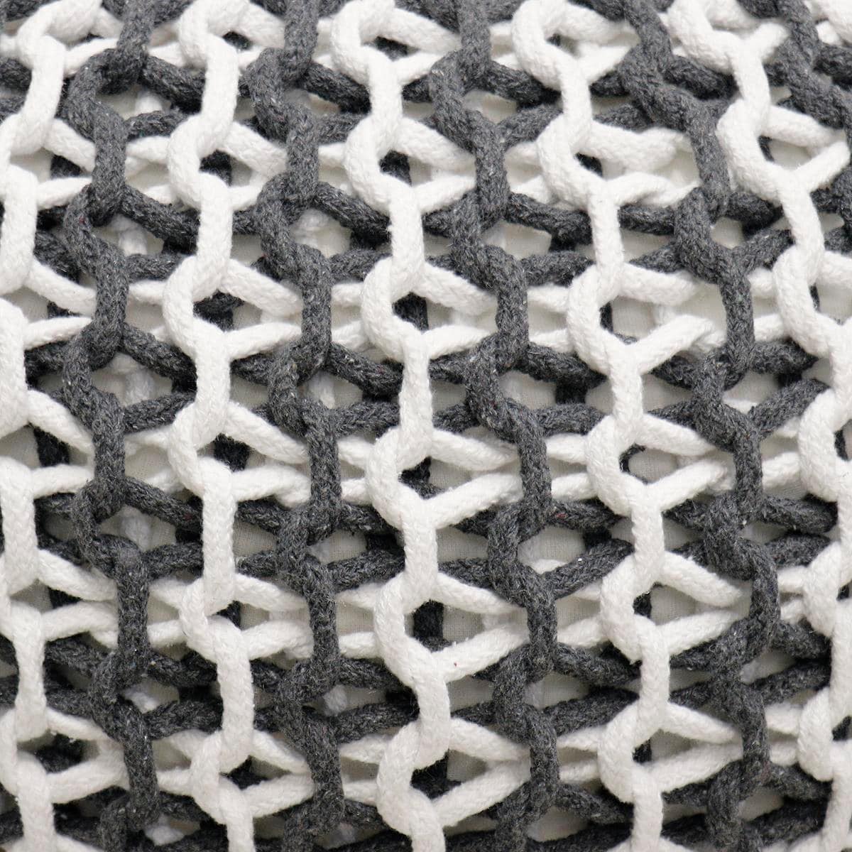 Santorini Contemporary Ivory & Grey Square Cotton Pouf