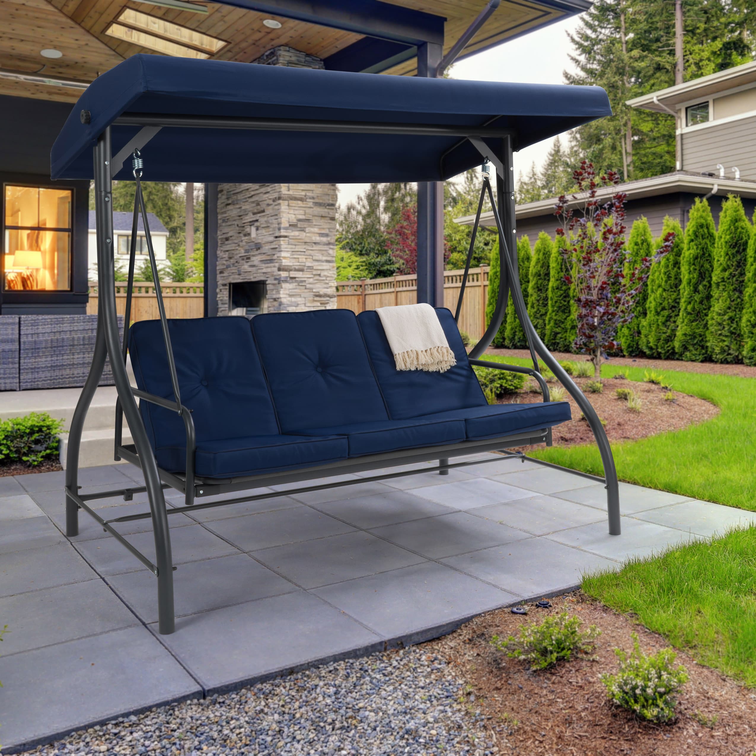 CorLiving Elia 3 person Navy Blue Steel Outdoor Swing in the Porch Swings Gliders department at Lowes