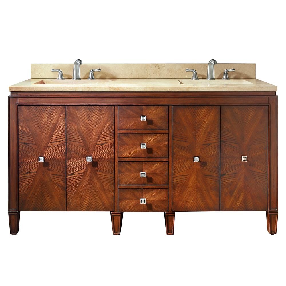 Avanity BRENTWOOD-VS61-NW-D Brentwood 61-in New walnut Undermount Double sink Bathroom Vanity with Crema marfil Marble Top