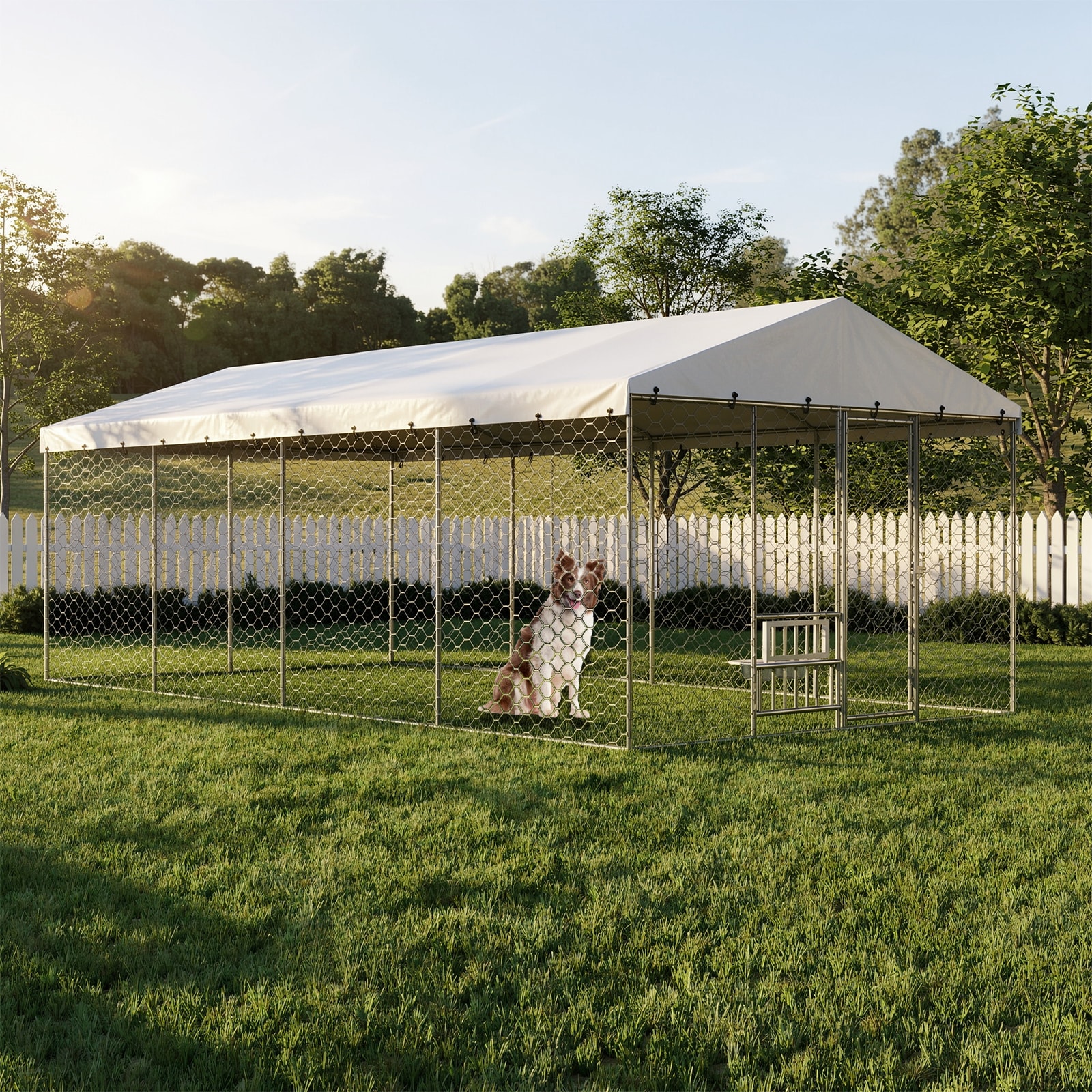 Lirago - 20x10 FT Large Outdoor Dogs Kennel with Canopy Heavy Duty Galvanized Steel Frame Waterpr...