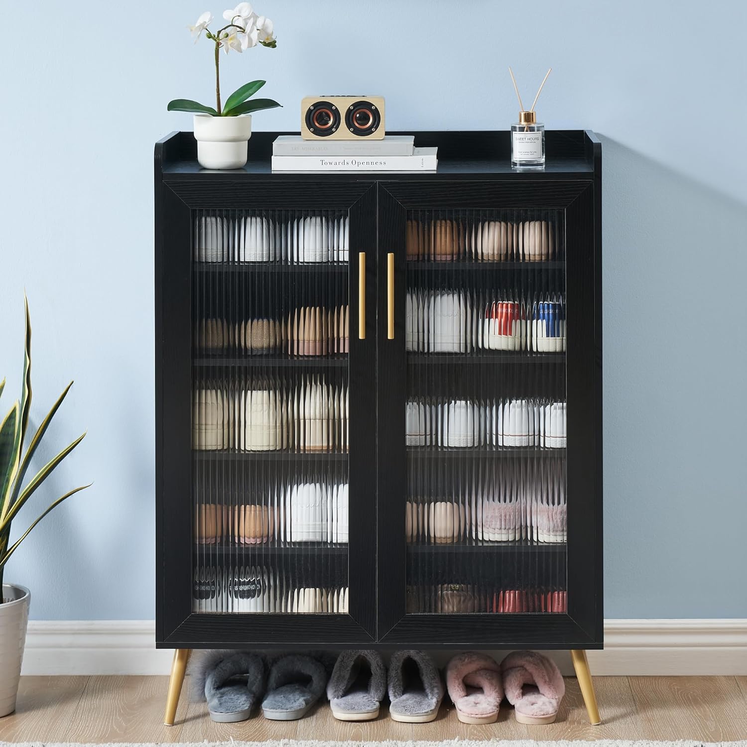 Qeetex LHF-DYQ-PHO-11JQ6YDR GarveeHome 5 Tier Shoe Cabinet with Glass Doors  Entryway Shoe Organizer with Adjustable Shelves  Spacious Storage for Hallway Living Room