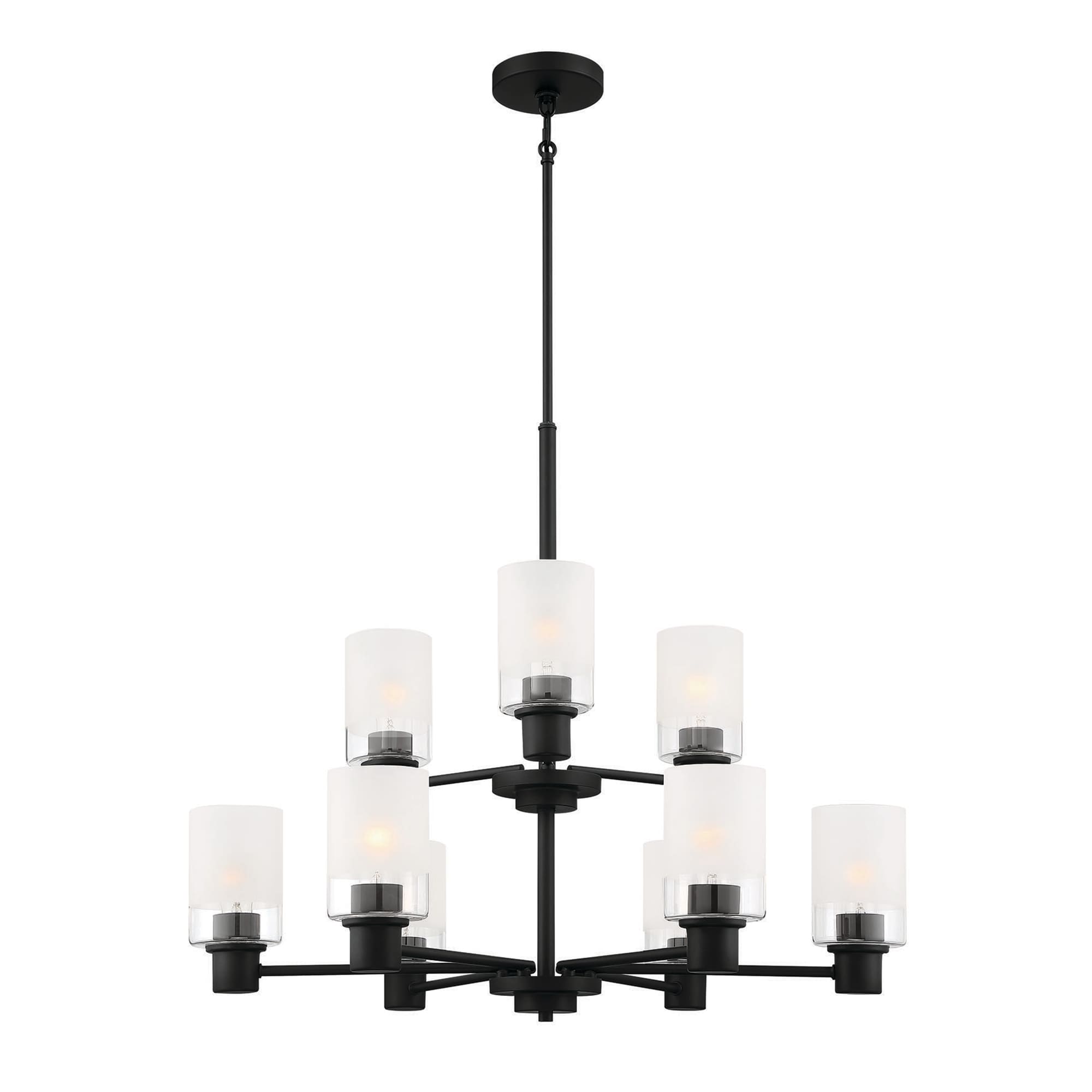 Matte Black 9-Light Chandelier with Clear and Etched Glass