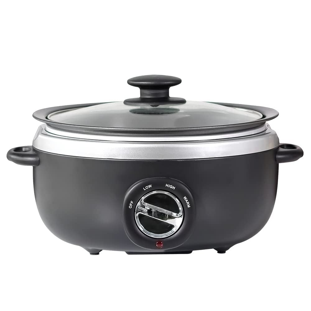 Delamu 02000-10390-HJQ001 6.5 Quart Slow Cooker Aluminium SearSaute Stew Pot Stovetop Safe Dishwasher Safe Glass Lid Adjustable Temp Food Warmer Black