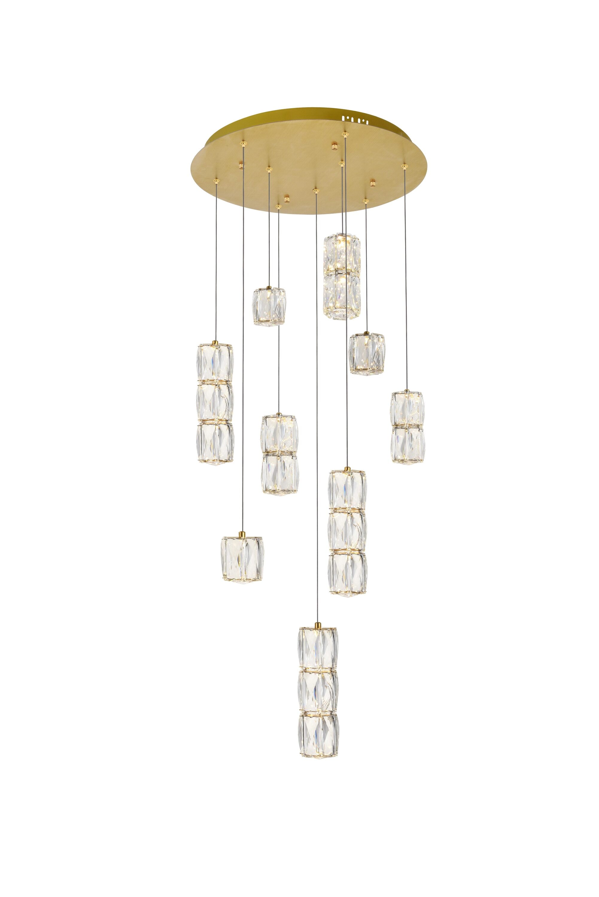 Elegant Decor HF10500D27G Home Furnishing 9 -Light Gold Modern/contemporary Cylinder Integrated LED Medium Hanging Pendant light