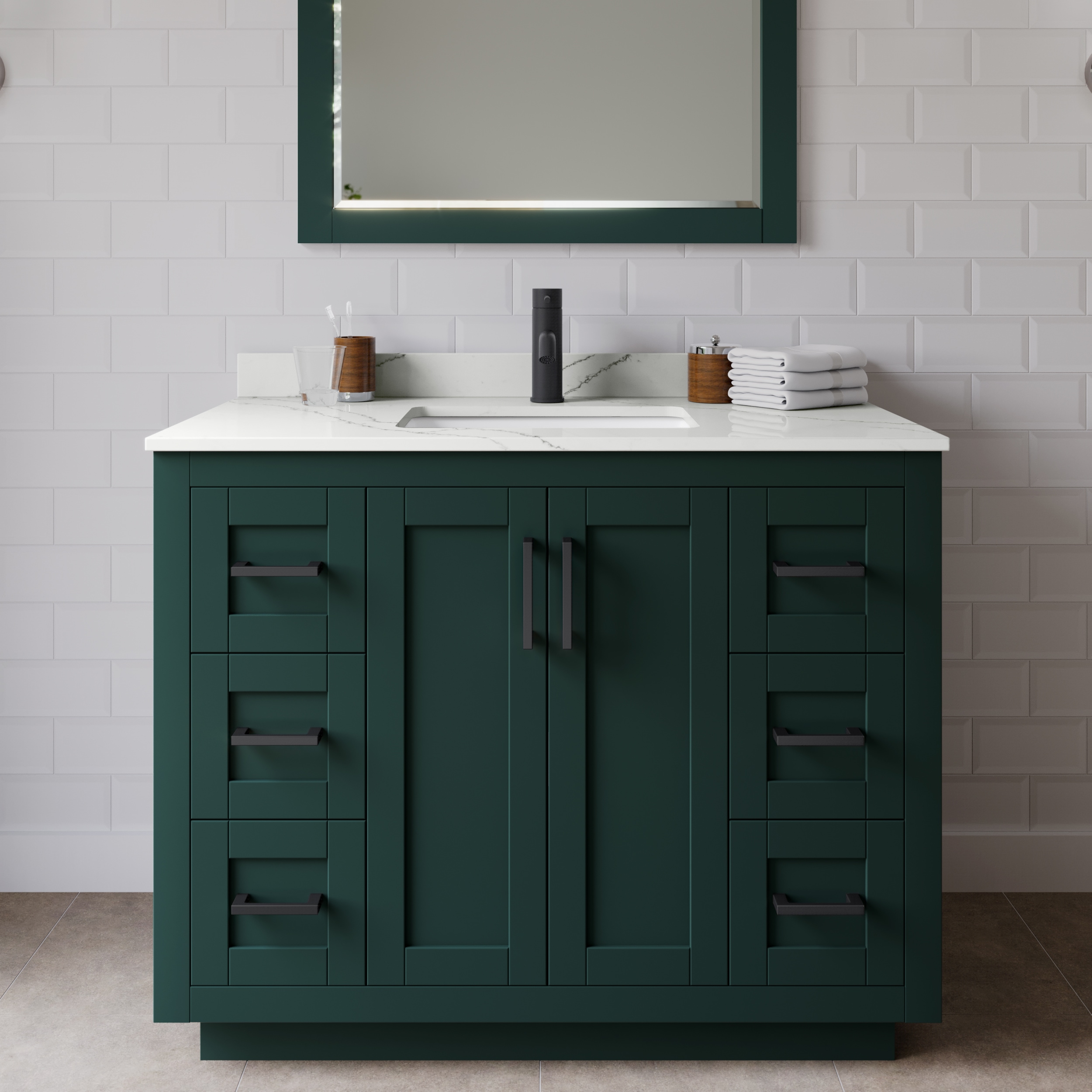 Wyndham Collection WCF292942SGKGTUNSMXX Miranda 42-in Green Undermount Single Sink Bathroom Vanity with Giotto Quartz Quartz Top