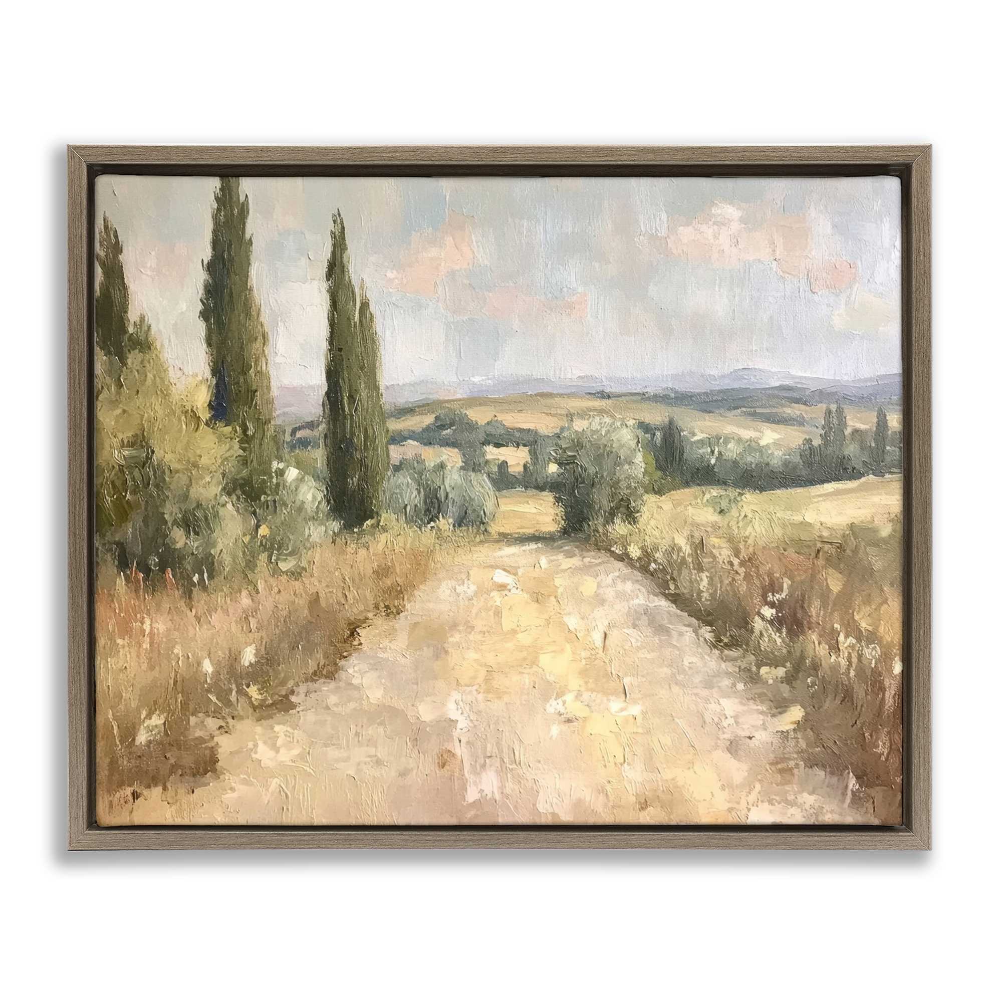 Stupell Industries BT-809-FFE-24X30 Rural Trail Landscape Brown Framed Floater Canvas Wall Art By Petal Prints Design 31 x 25