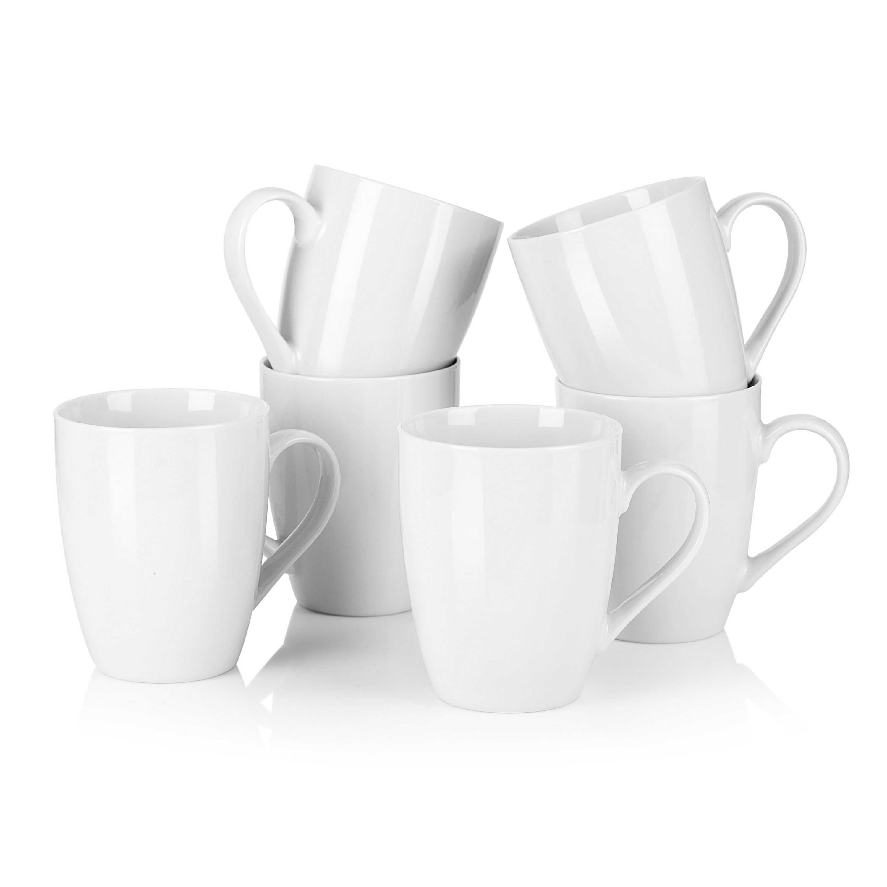 MALACASA, Series Elvira, 6 pieces 12.5 OZ Porcelain Cups 5 Mug Sets Ivory  White 