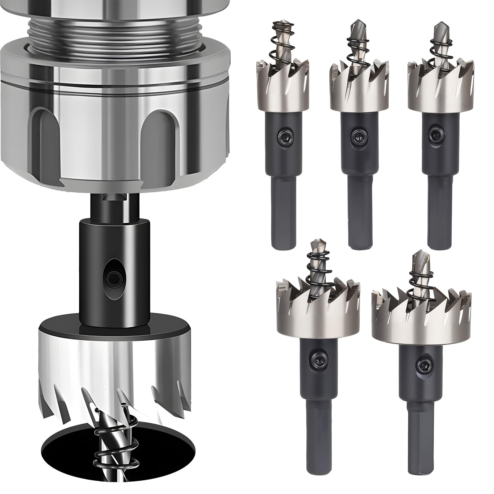 SenQWFa High Speed Steel Hole Saw Drill Bit Set 5 Pieces 16mm to 25mm 5 8 in to 1 in Heavy Duty Toolkit for Stainless Steel Aluminum Plastic Wood #LDC0821C186