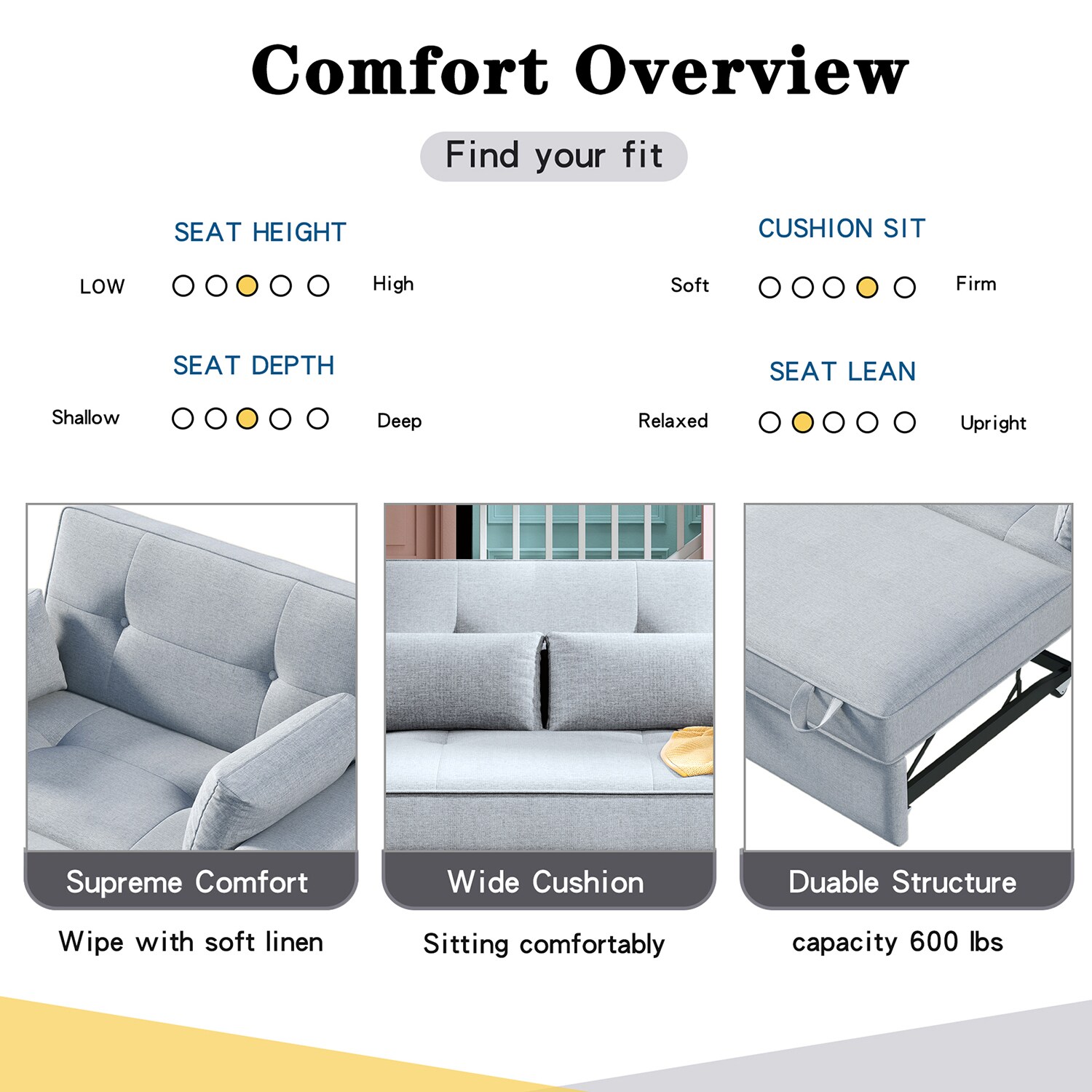 SINOFURN Country Gray Linen Sleeper in the Couches, Sofas & Loveseats ...