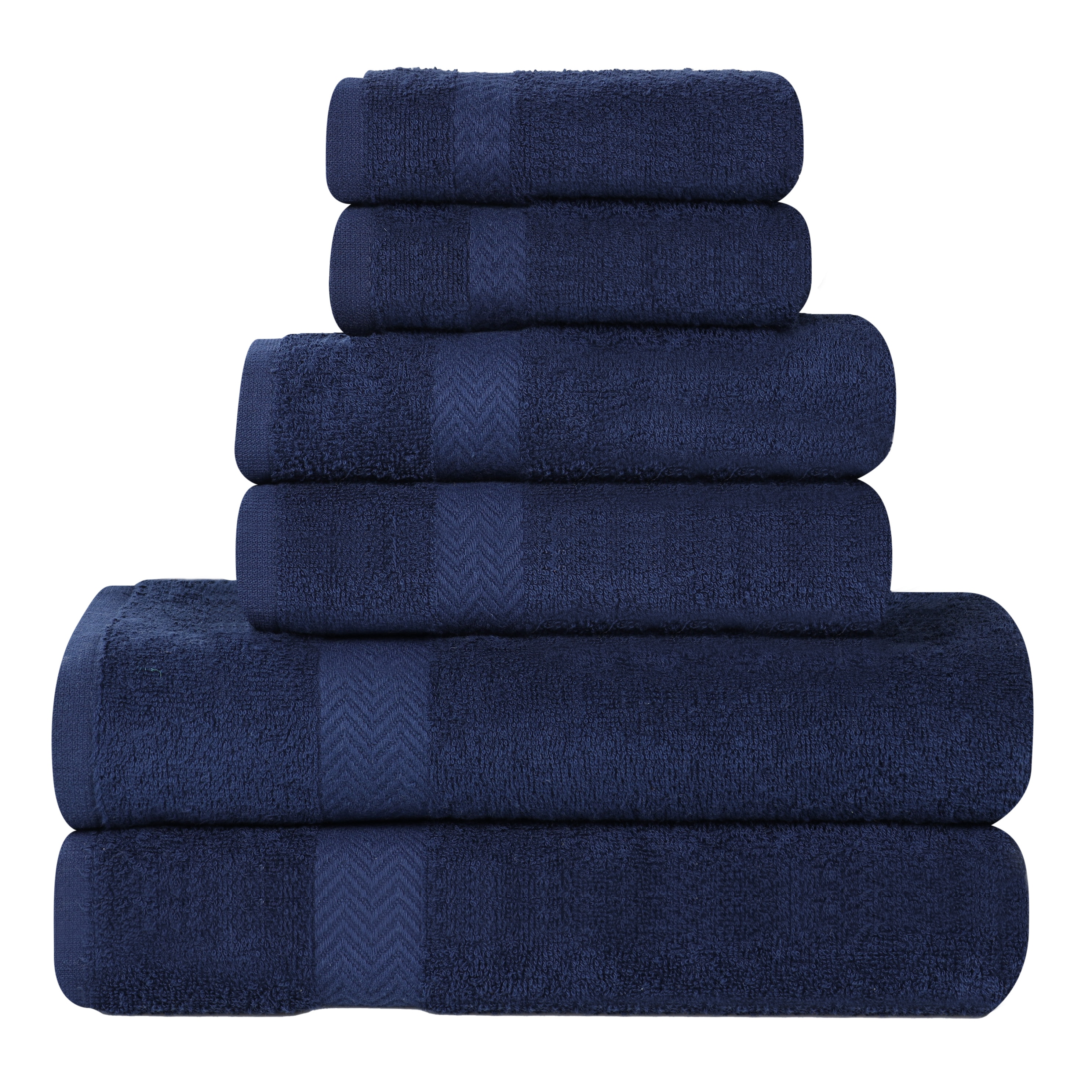 Superior 6 -Piece Navy Blue Cotton Quick Dry Bath towel set