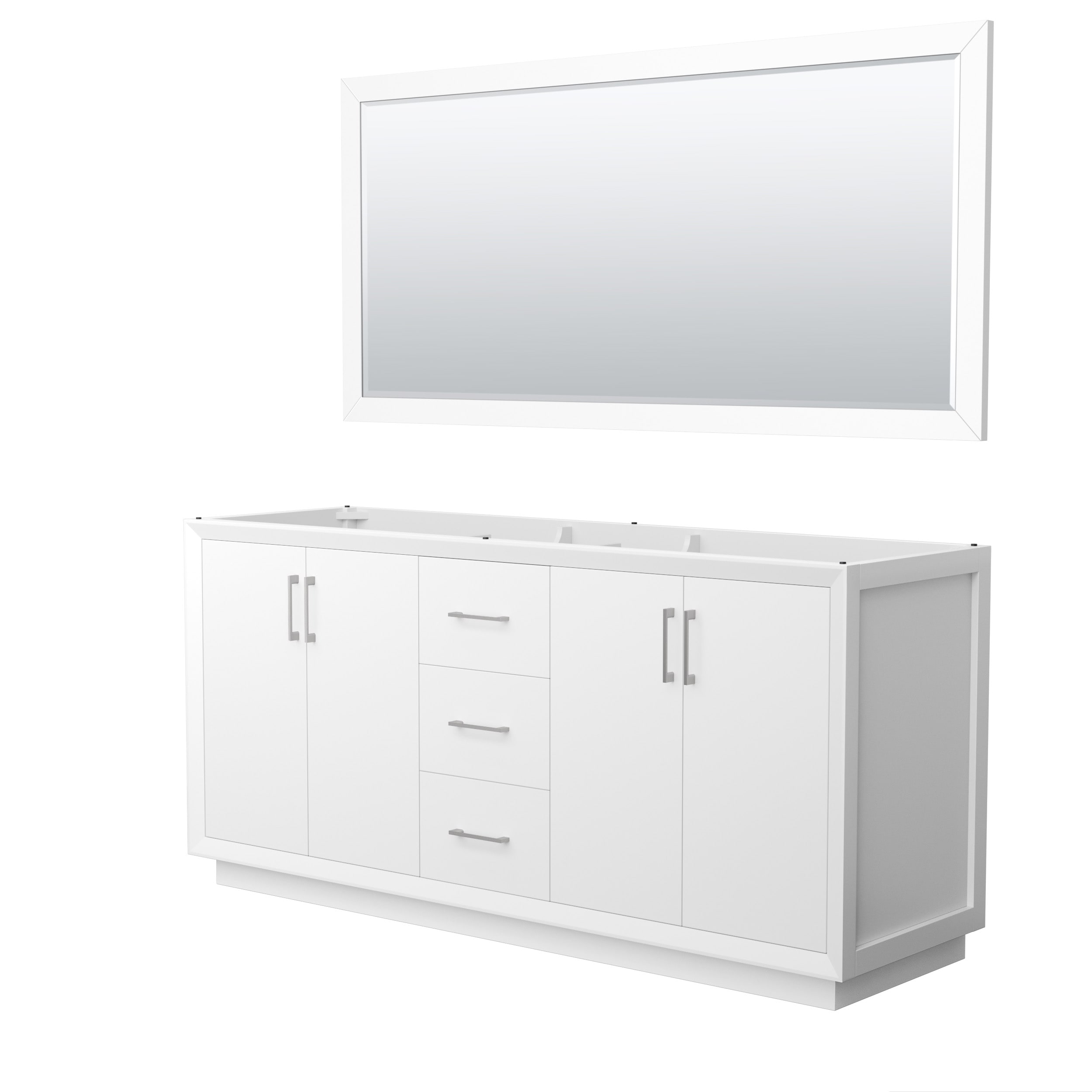 Wyndham Collection WCF414172DWHCXSXXM70 Strada 72-in White with Brushed Nickel Trim Bathroom Vanity Base Cabinet without Top (Mirror Included)