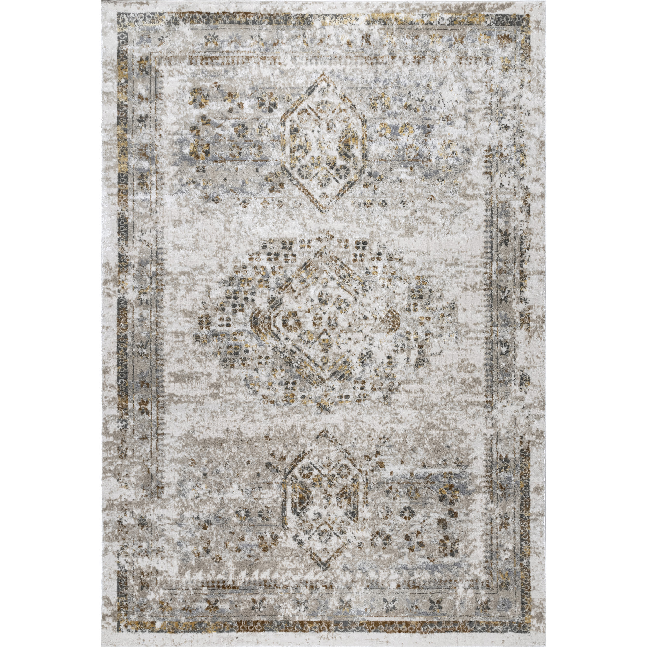 Elegant Faded Medallion 4' x 6' Beige Synthetic Area Rug