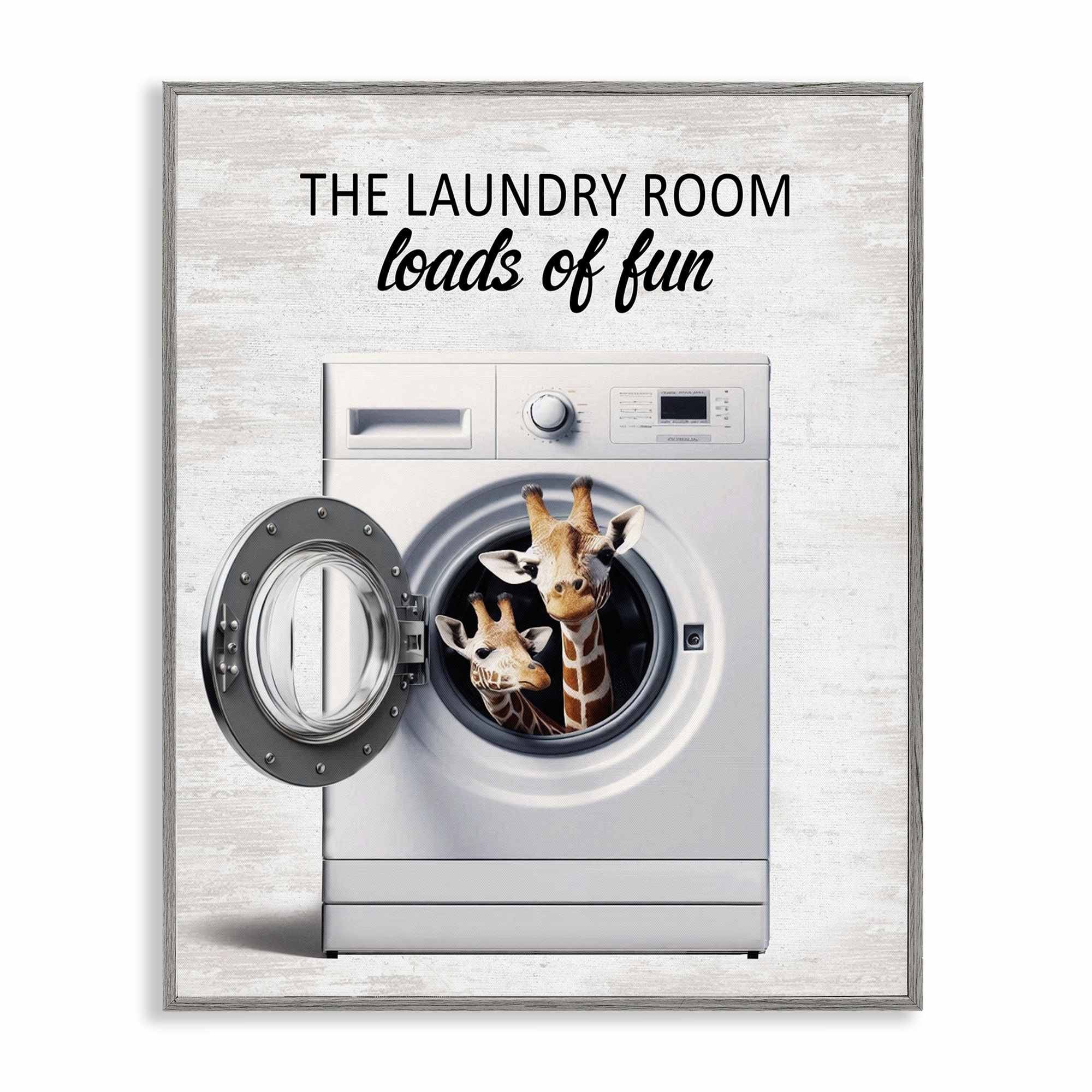 Stupell Industries BS-859-GFF-11X14 Giraffes and Laundry Load Gray Framed Giclee Art By Lettered and Lined 11 x 14