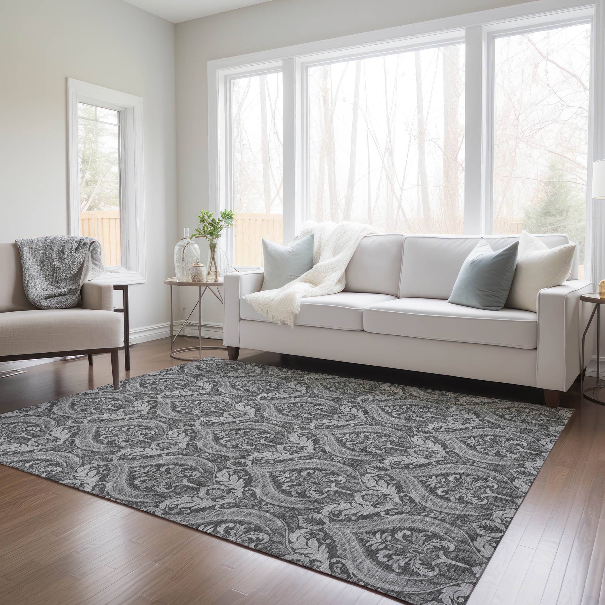 Addison Rugs ACN572GY8X10 Chantille ACN572GY 8 x 10 (ft) Polyester Gray Rectangular Indoor/Outdoor Abstract Machine washable Area rug