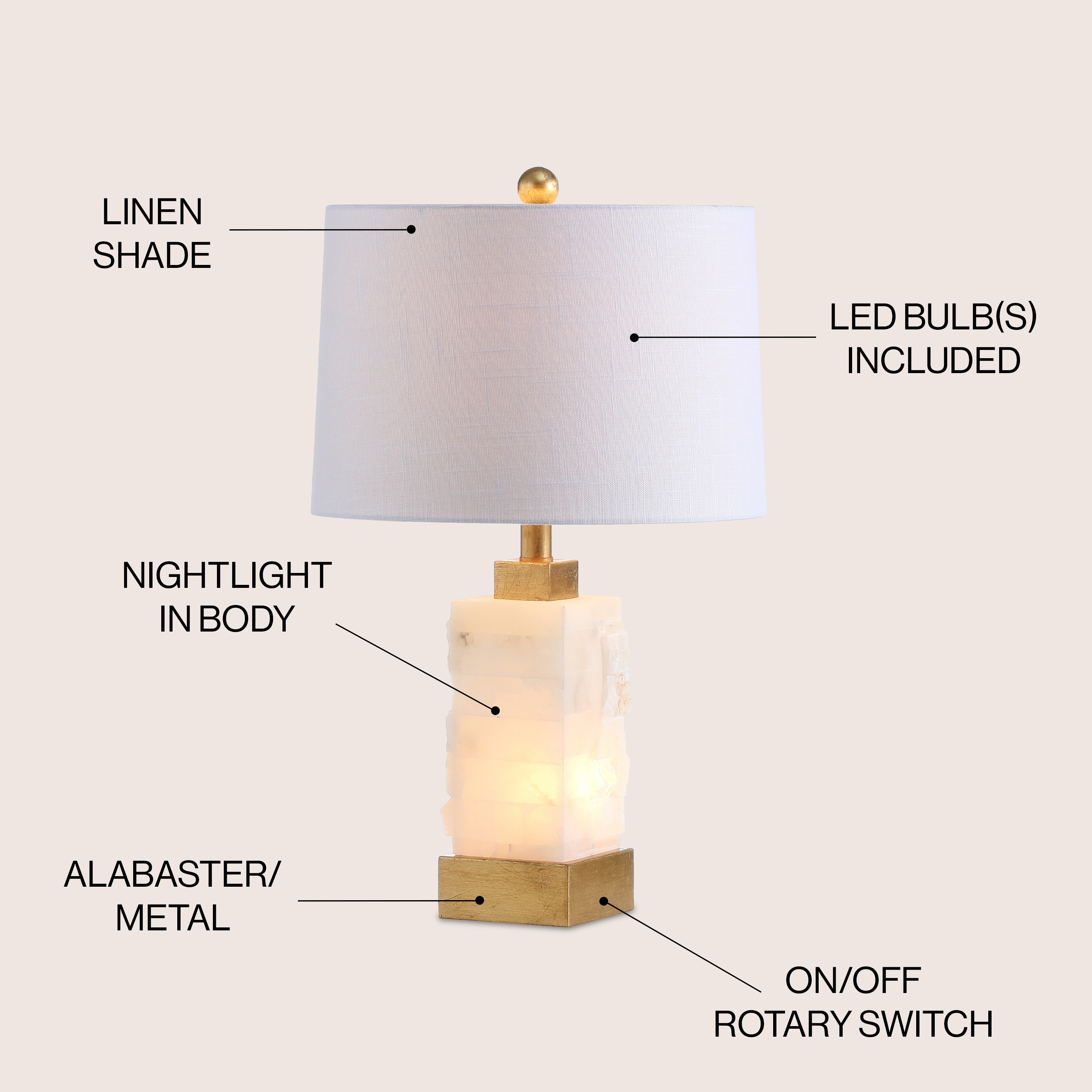 Eloise 23" White Alabaster and Gold Leaf LED Table Lamp