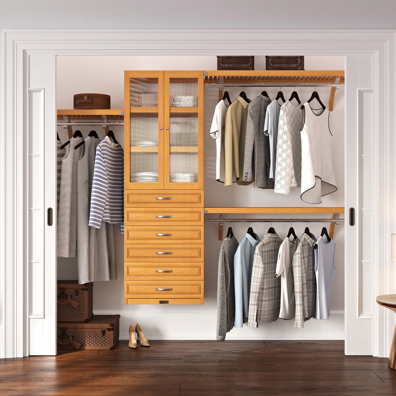 John Louis Home JLH-350WC-H-GD 4-Feet to 10-Feet W x 7-Feet H Honey Maple Ventilated Shelving Wood Closet System