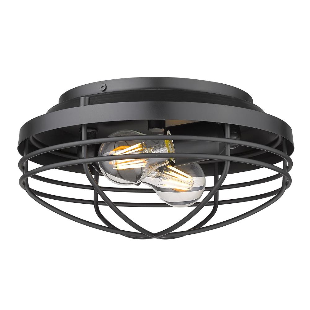 Golden Lighting 9808-FM BLK Seaport 2 -Light 12-in Matte Black Flush Mount Light