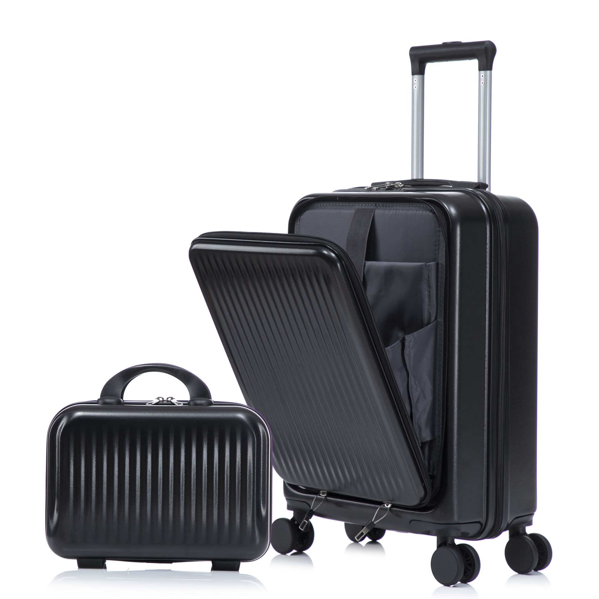 HyperDrop Cart - 14x20 Inch 2-Piece ABS Front Opening Spinner Luggage Set with 14 Inch Cosmetic C...