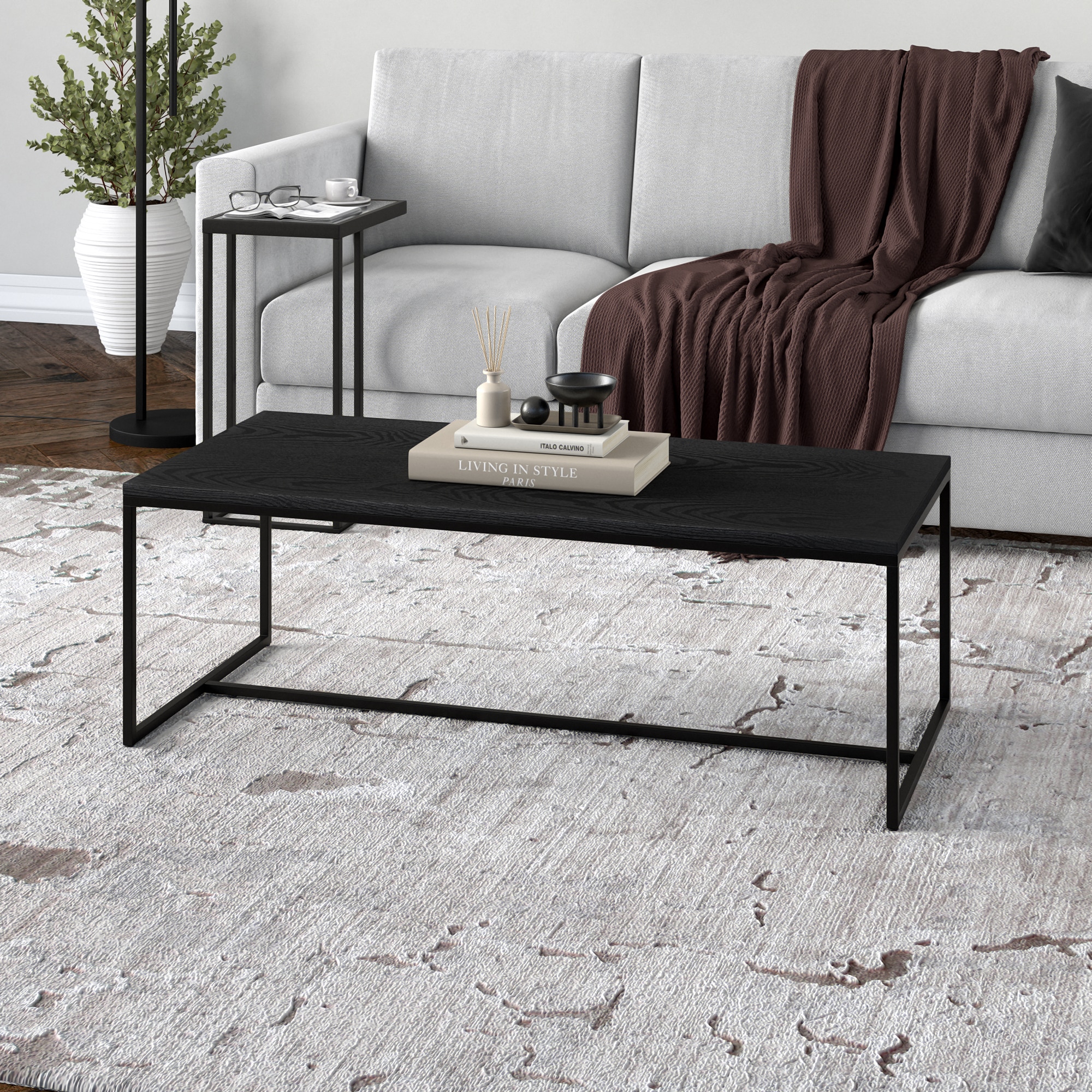 Hailey Home CT1522 Boone Black Grain Wood Modern Coffee Table