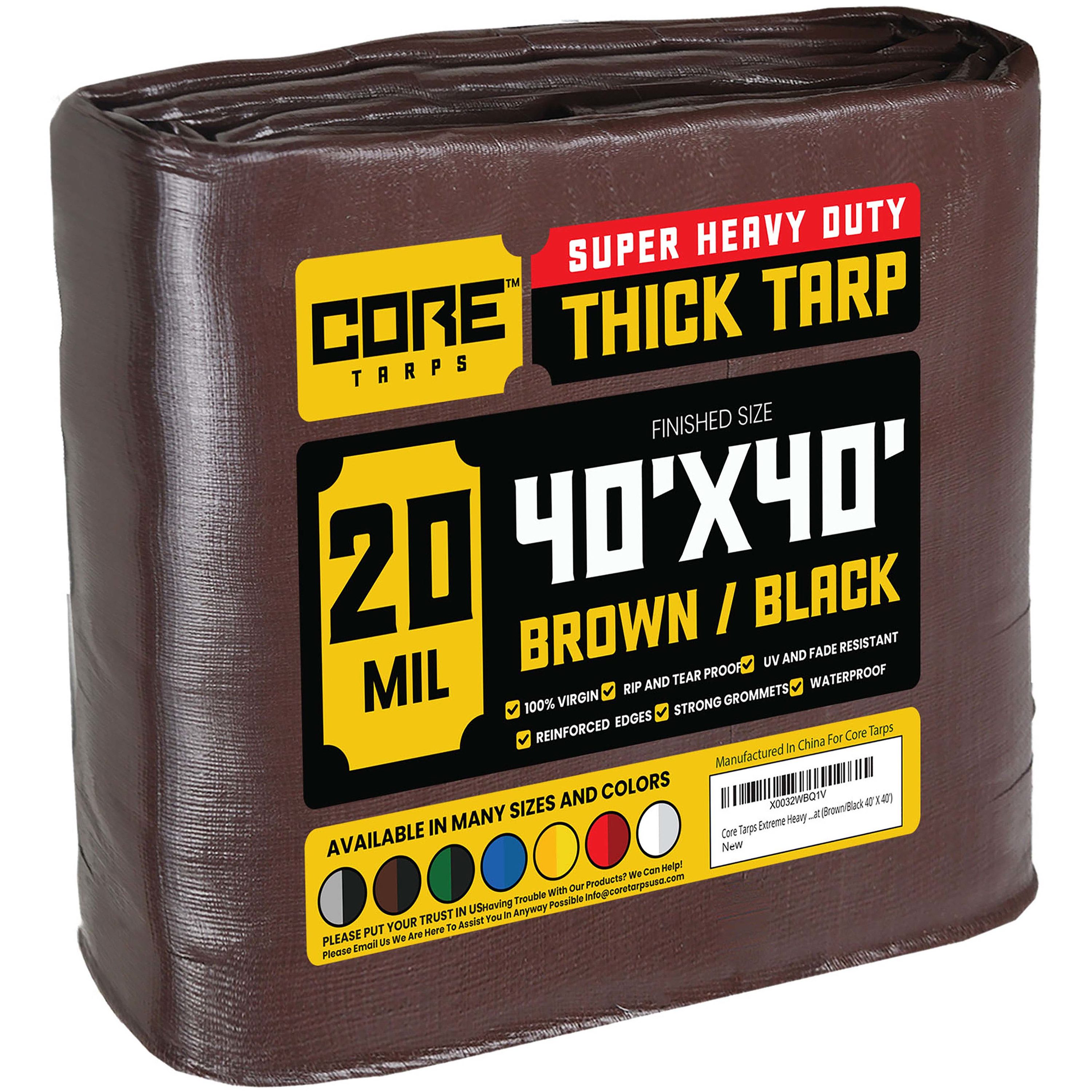 Core Tarps CT-702-40X40 40-ft x 40-ft Brown Waterproof Commercial Polyethylene 20-mil Tarp