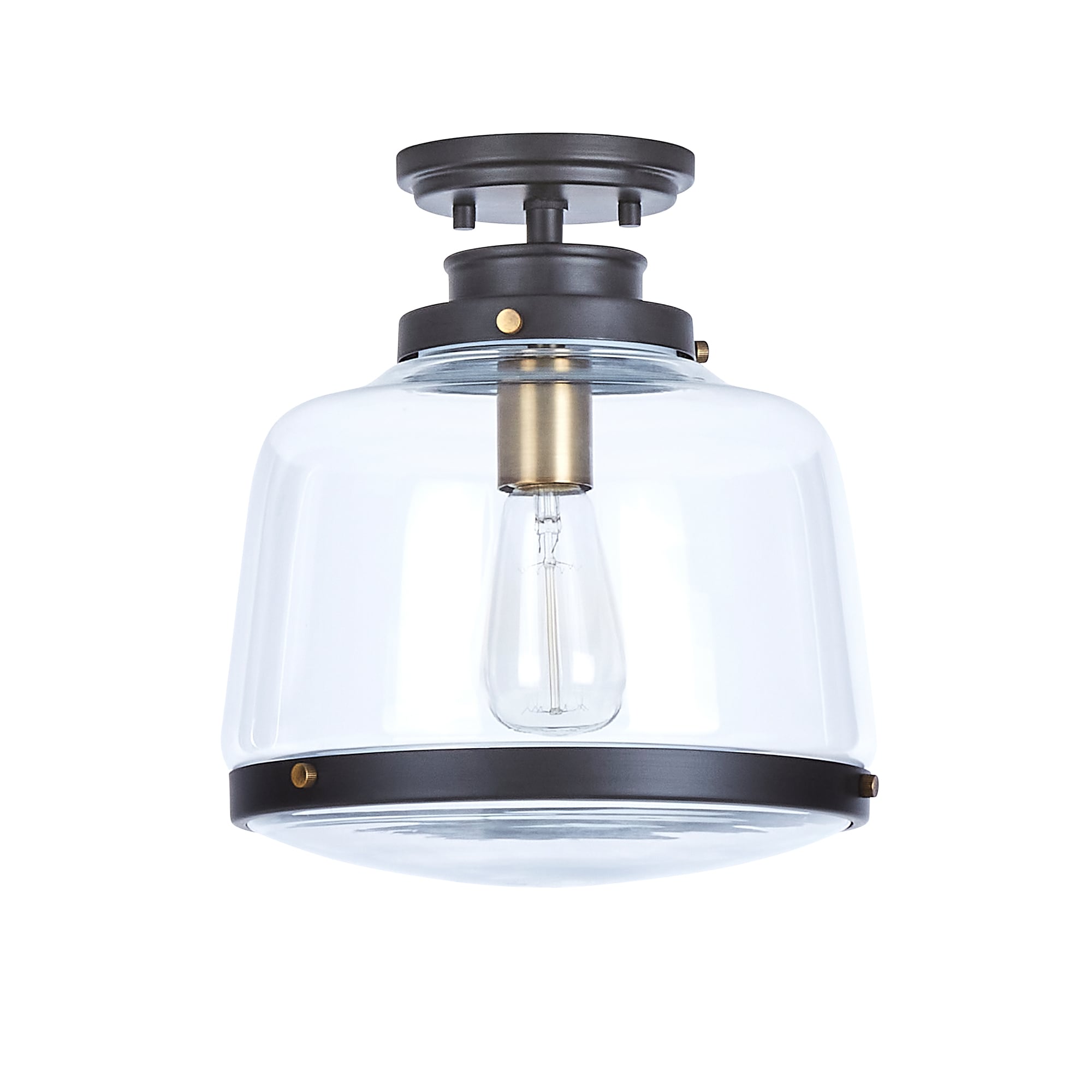 Antique Bronze Glass Farmhouse Flush Mount Light