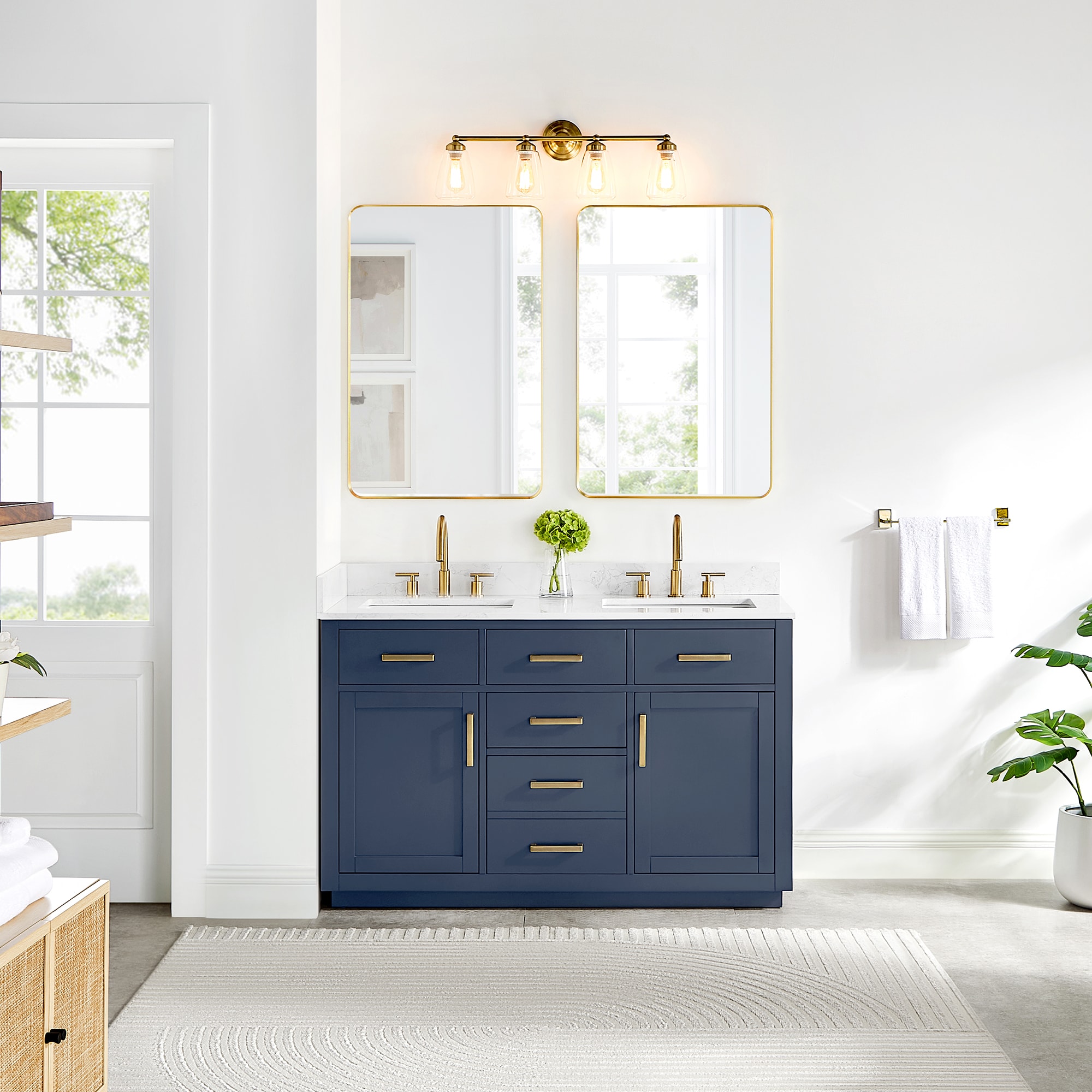 Altair 557054-RB-GW Gavino 54-in Royal Blue Undermount Double Sink Bathroom Vanity with Grain White Engineered Stone Top (Mirror Included)