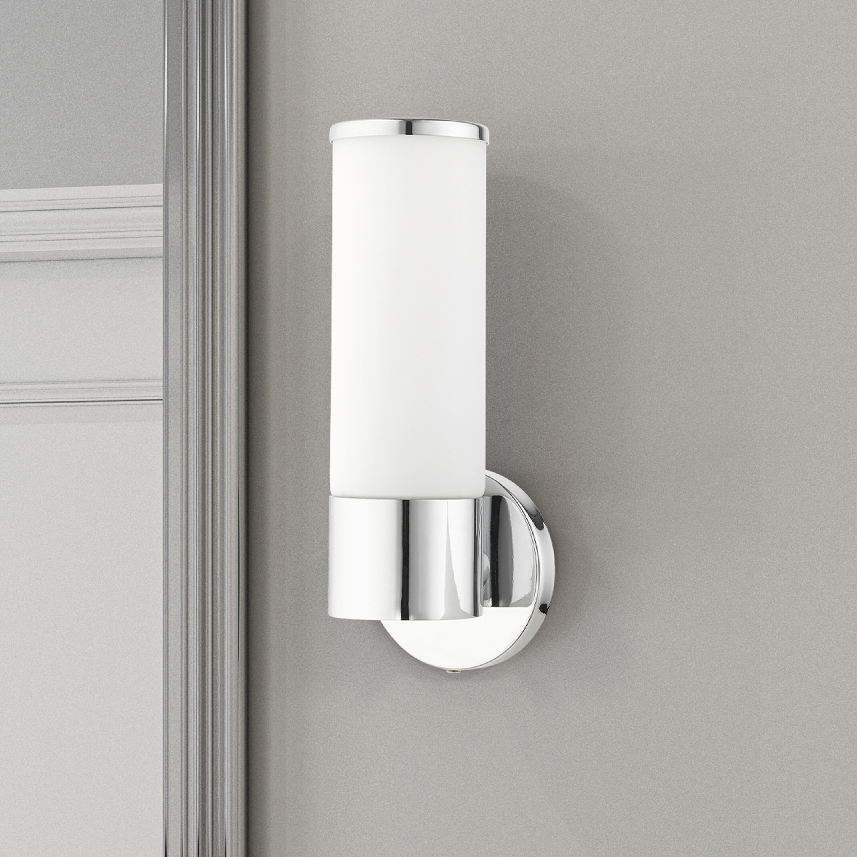 Polished Chrome Steel Wall Sconce with Opal Glass Shade