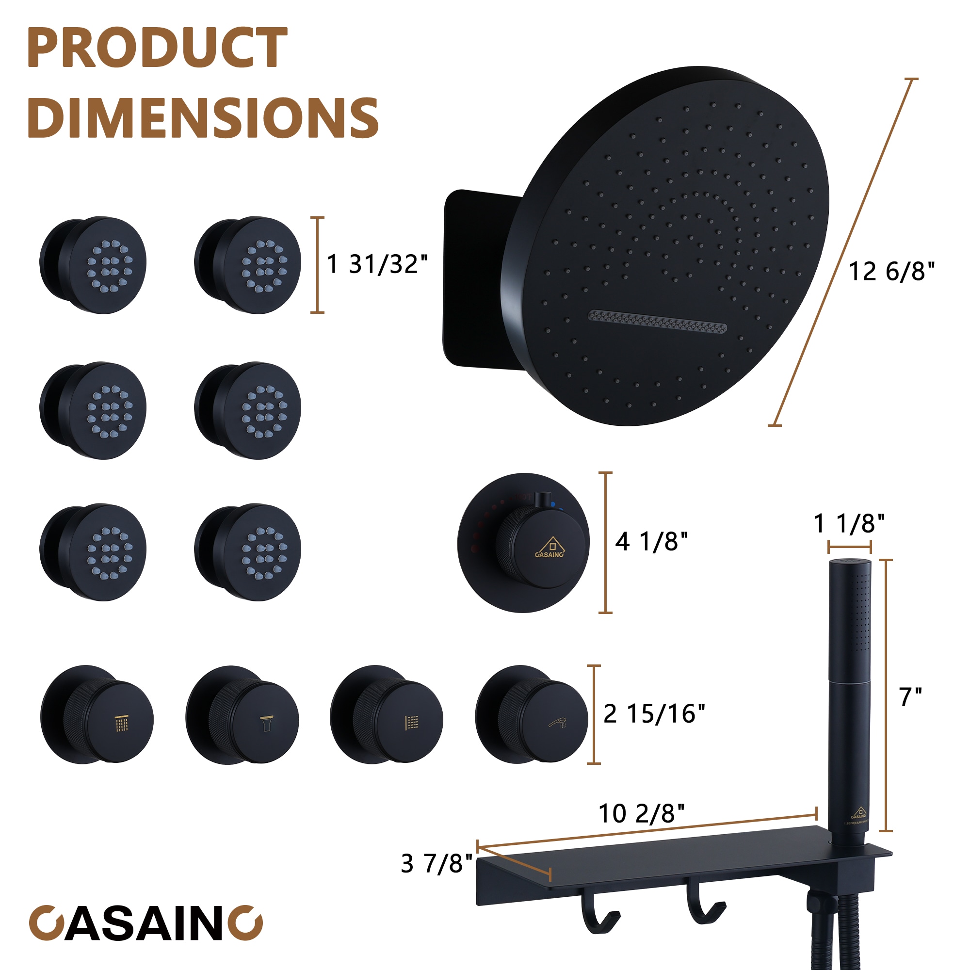 CASAINC KCHS0005-12MB Showerhead-Bar-Panels - View #6