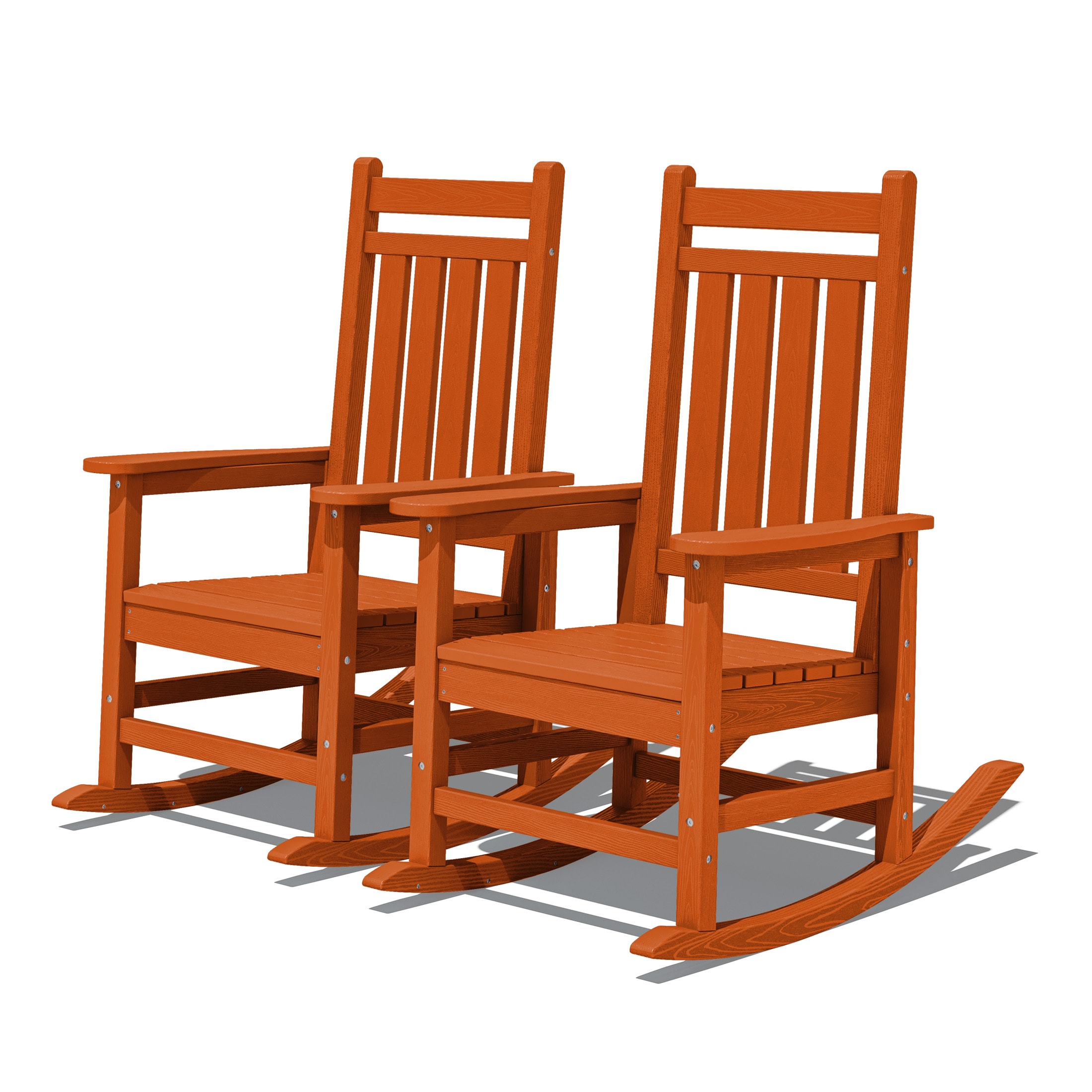 JEAREY TRGY02-OG HDPE High-back Patio Rocking Chair Set of 2 Set of 2 Orange HDPE Frame Rocking Chair with Slat Seat