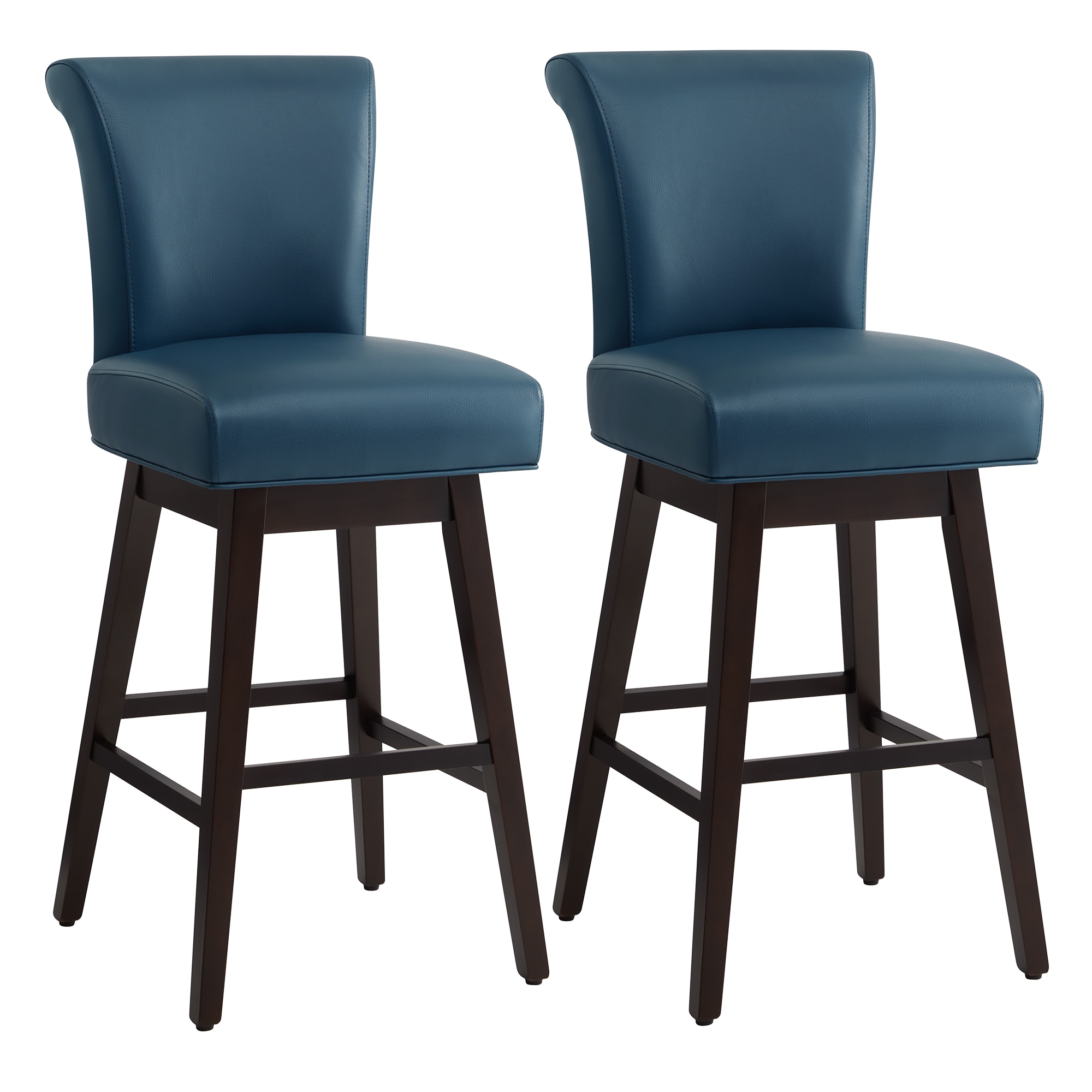 Circle 55 2-LWSY606D-PU160-76 Majolica blue 30-in H Bar height Upholstered Swivel Wood Bar Stool 2 -Pack