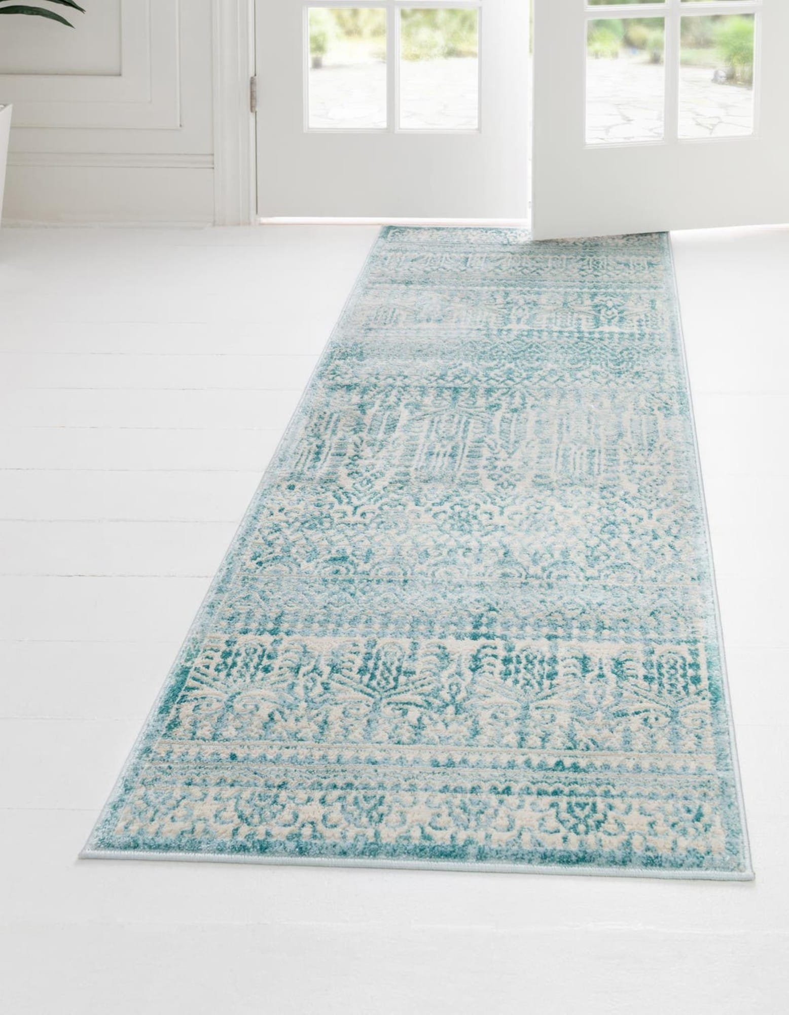 Unique Loom 3186934 Jill Zarin Uptown 2 x 6 (ft) Loomed Polypropylene Teal Rectangular Indoor Geometric Bohemian/Eclectic Runner