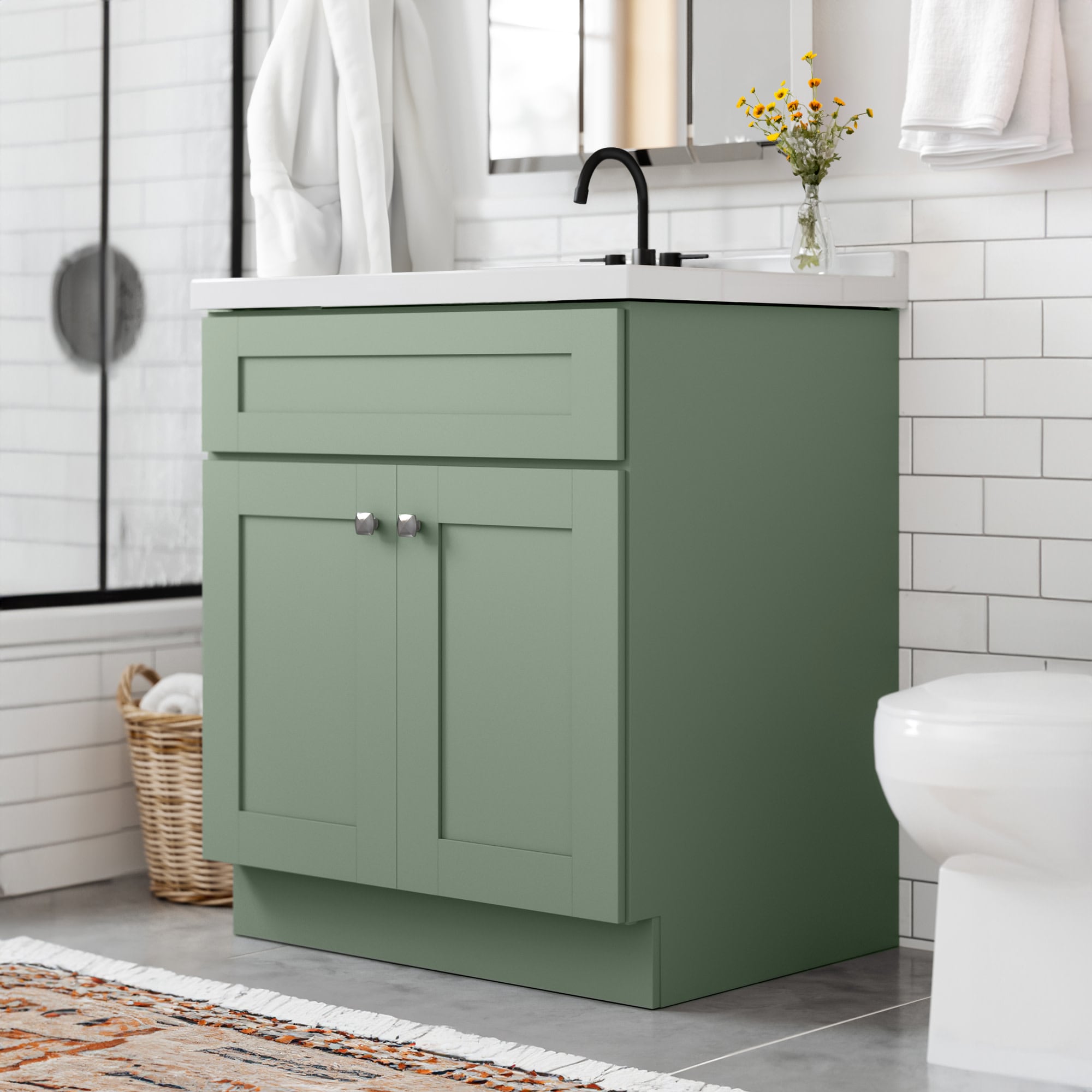 Design House Brookings 31-in Sage Green Single Sink Bathroom Vanity with Solid White Cultured Marble Top (Fully Assembled)