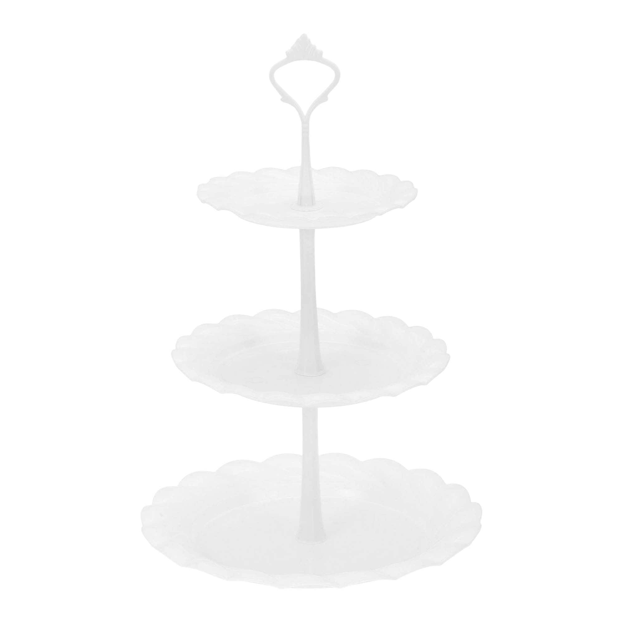 Unique Bargains 3-Layer Dessert Cupcake Stand Round Cake Display Holder with Tiered Serving Tray for Pastries Donuts and Fruits White #S26011400UX5938
