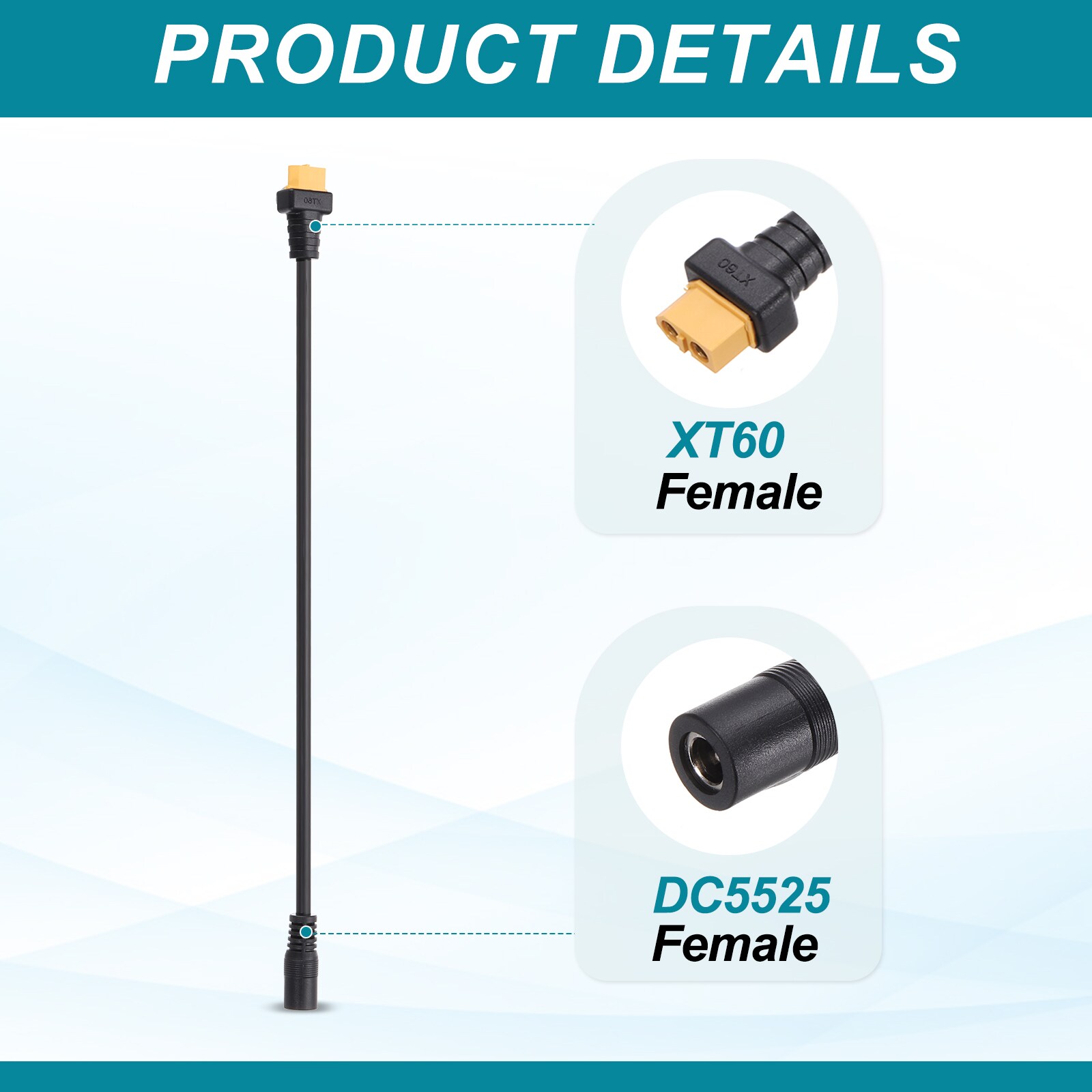 CERRXIAN Câble D'extension De Port D'alimentation XT60 Femelle Vers Panneau Solaire 30 A 12 AWG XT60 Pour Moteur à Entraînement Central, Panneau Solaire Vers Générateur Portable (XT60-F