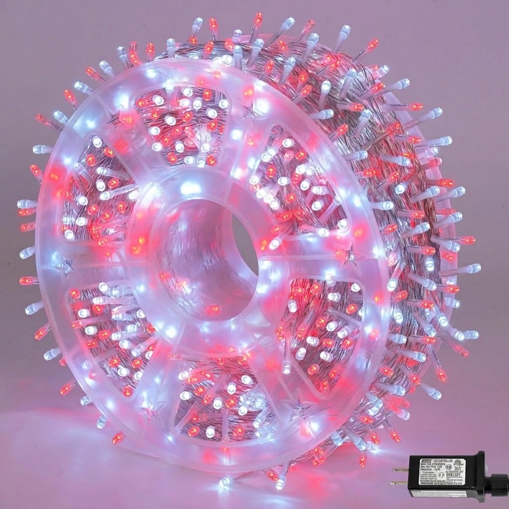 Anqtovp  165ft 500 LED Red and White Christmas Lights Outdoor Waterproof Clear Wire String Lights with 8 Modes Timer Memory for Indoor Outdoor