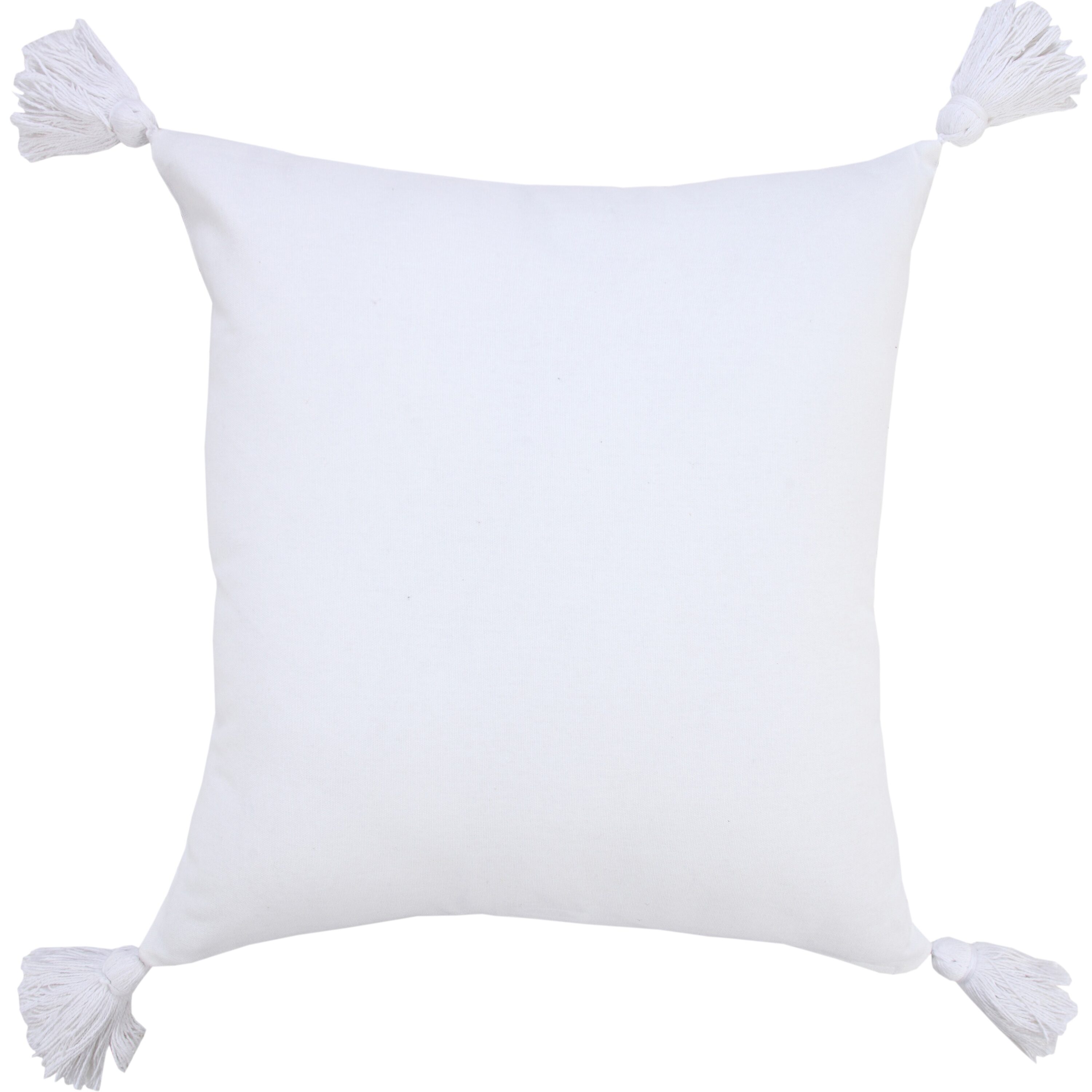 Gray and White Striped Cotton Square Throw Pillow with Tassels