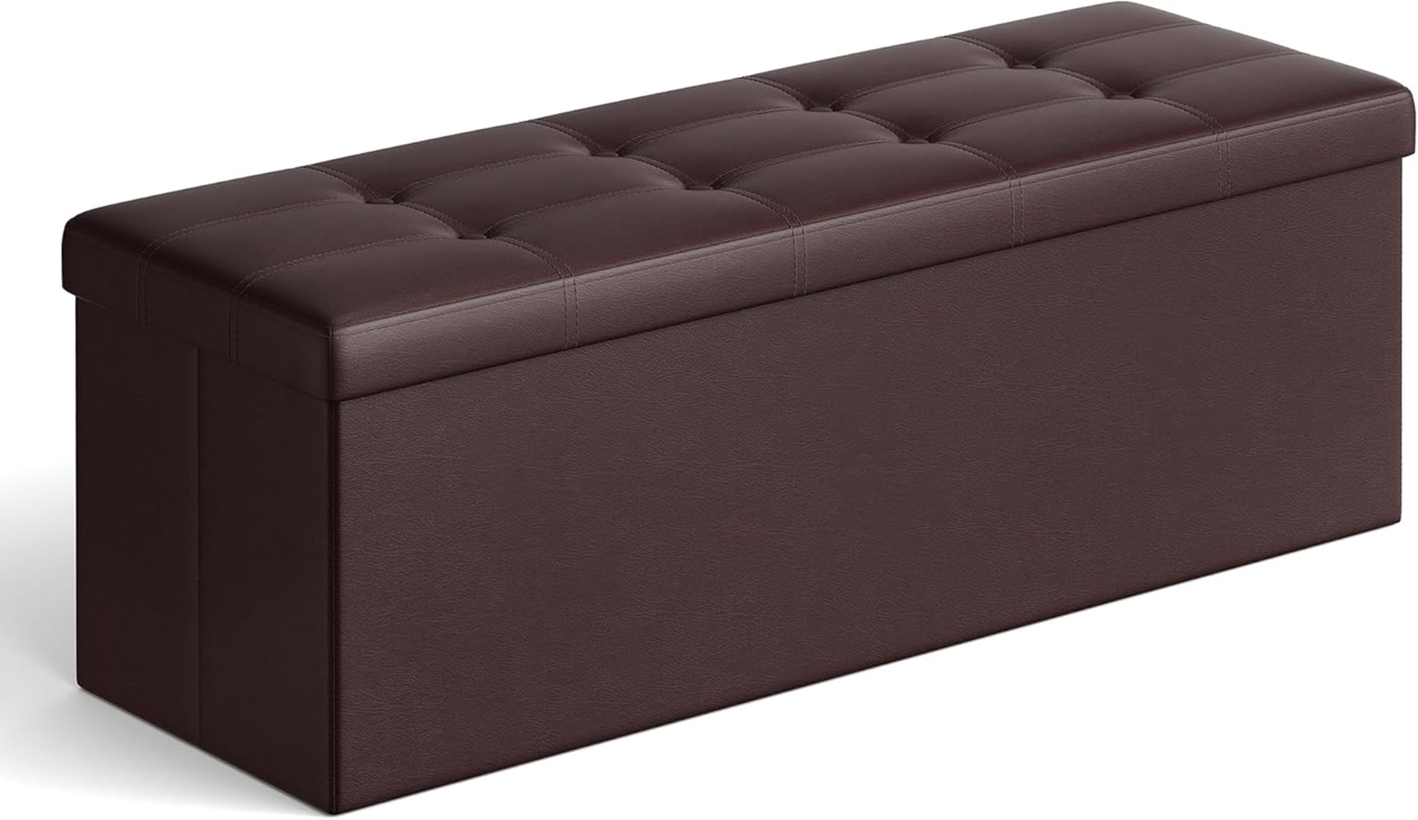SONGMICS HOME LSF703V1 Collection 43-Inch Folding Storage Ottoman Bench – Brown Synthetic Leather