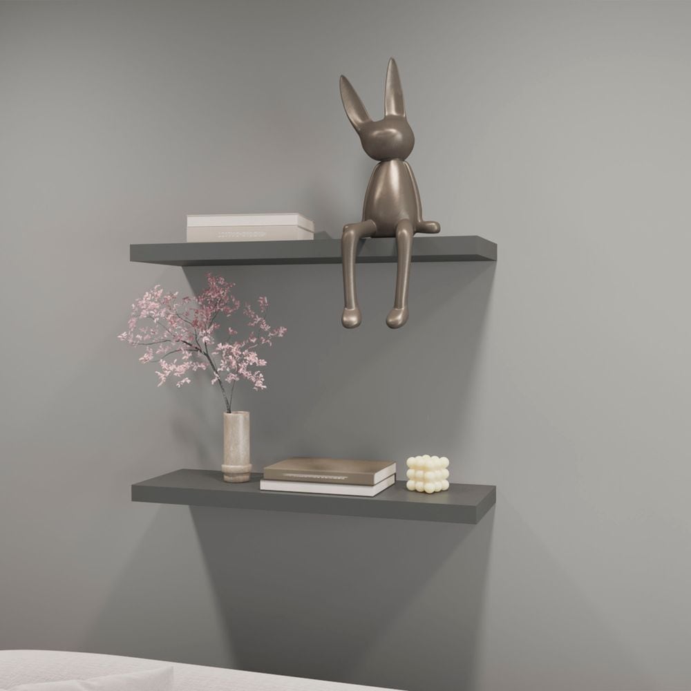 Blisstyle Iva Floating Shelf In Melamine X2 Matt Grey Floating Wall Shelf Solid Wood Display Shelf Home Decor