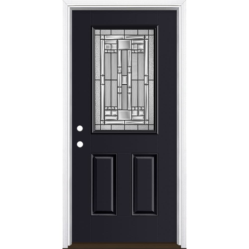 Masonite 3421294 Naples 36-in x 80-in x 4-9/16-in Fiberglass Half lite Right-hand inswing Peppercorn Painted Prehung Front Door with Brickmould Insulating core