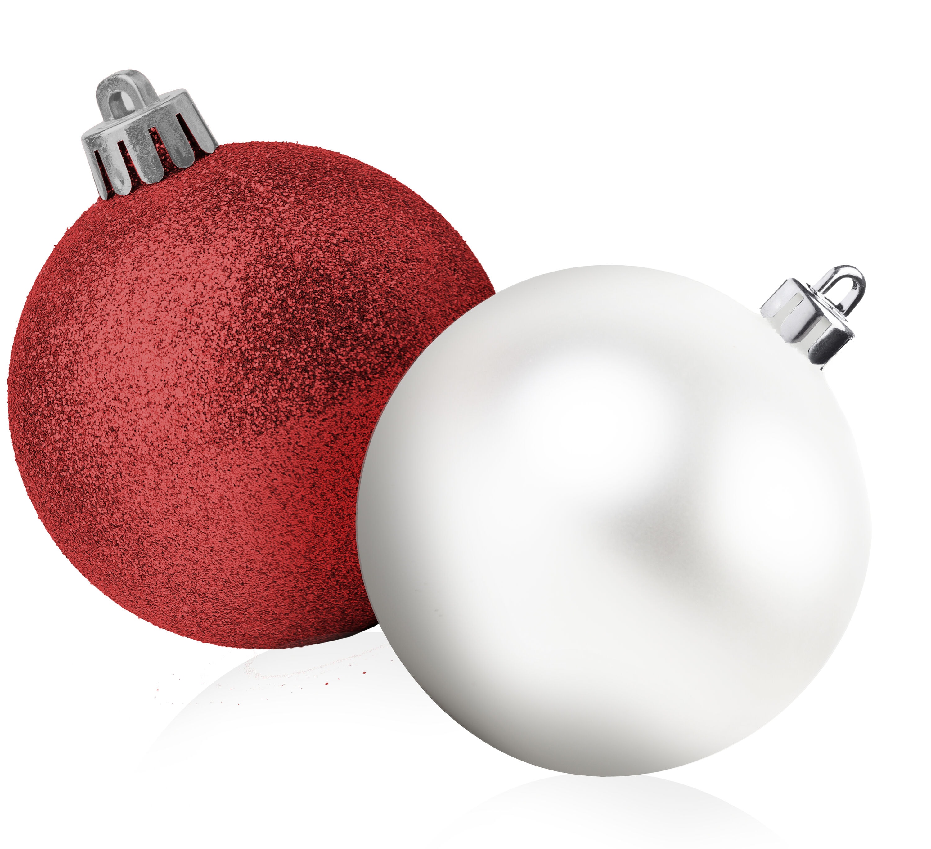 Red and White Shatterproof Christmas Ornament Set with Metal Hooks