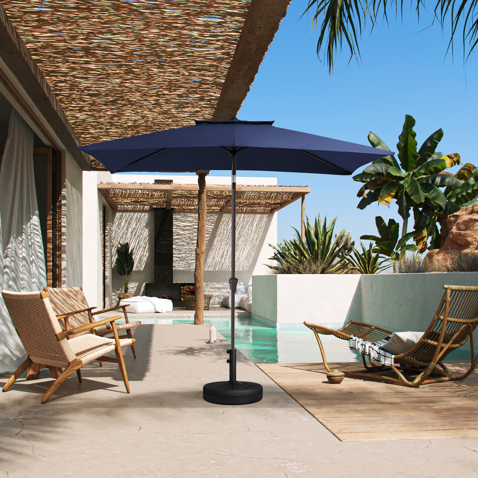 JEAREY Navy 6.5x10 FT Rectangular Patio Table Umbrella Outdoor Market ...