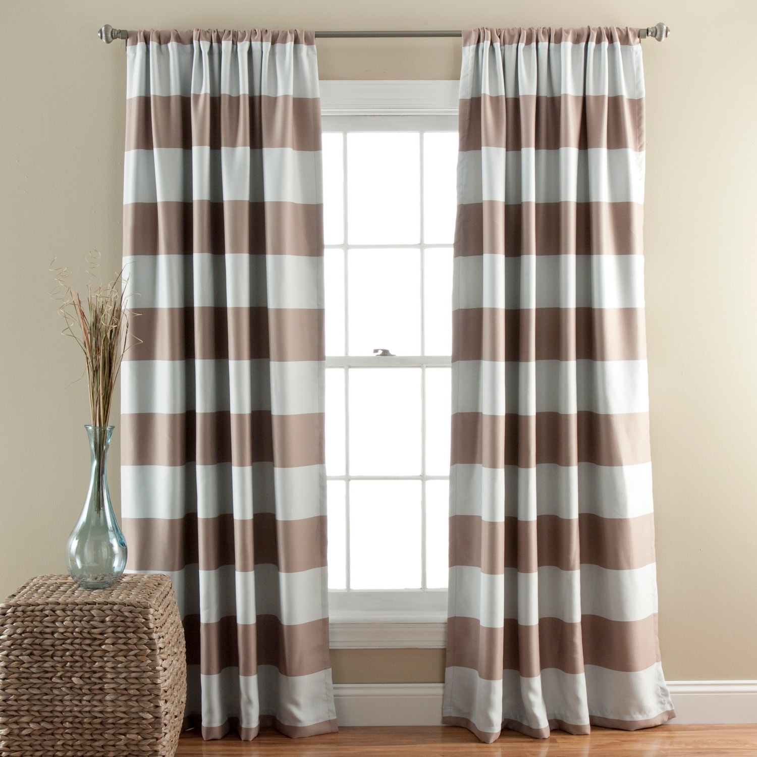 Lush Decor C21194P14-000 84-Inches Taupe Striped Room darkening Rod pocket Curtain panel pair