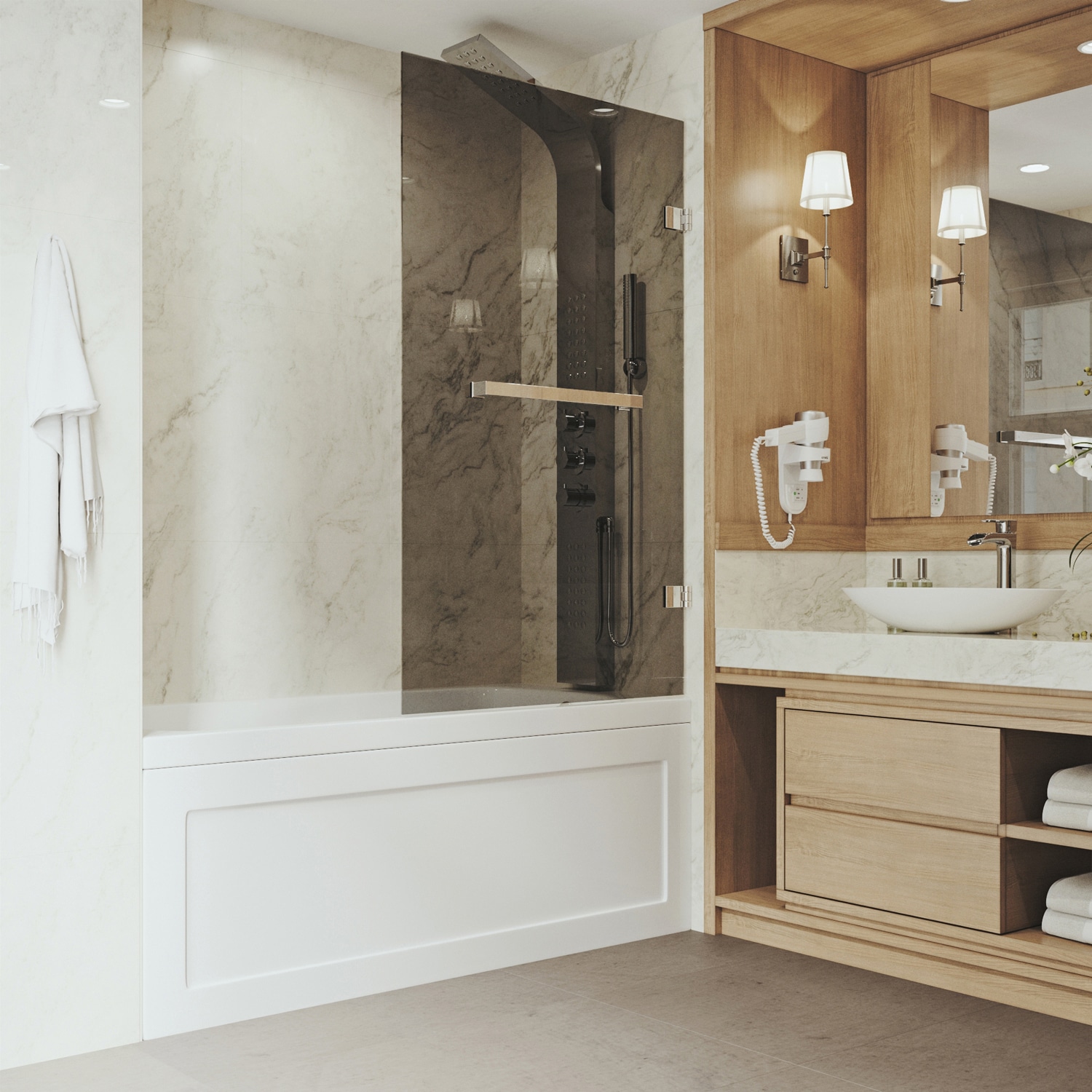 VIGO VG6074STBLK3458 Rialto Stainless Steel 34-in W x 58-in H Frameless Hinged Bathtub door