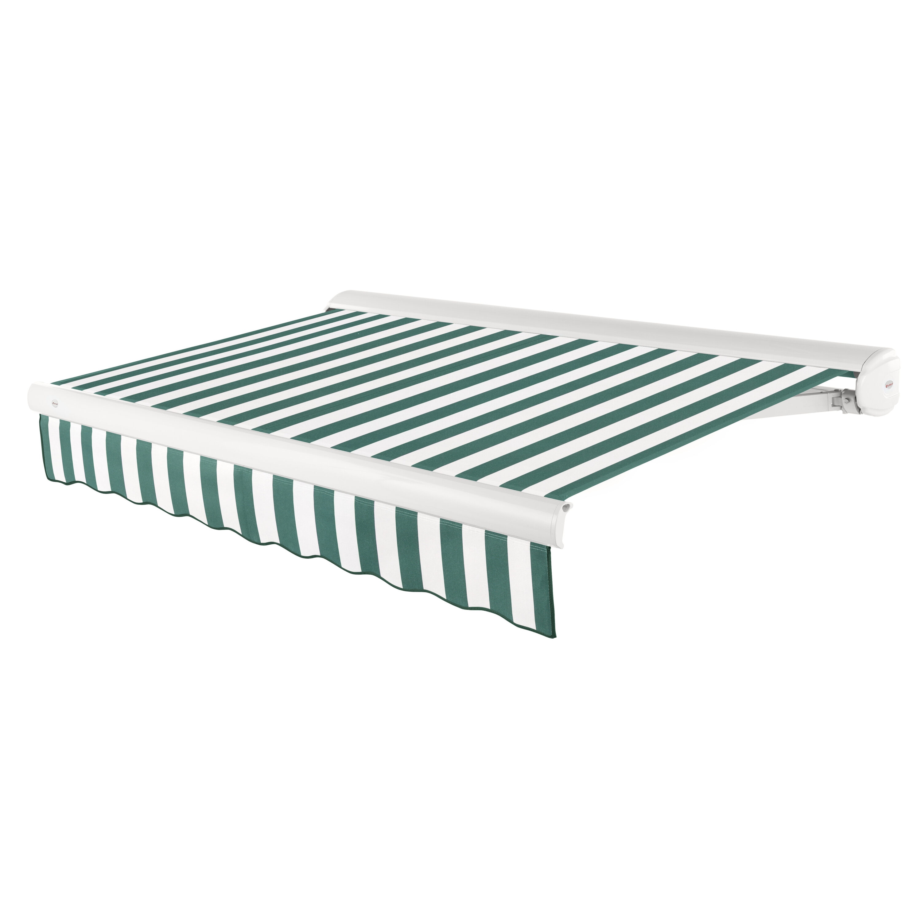 Awntech KWL10-L-FW Key West Left Motor 120-in Wide x 96-in Projection x 10-in Height Fabric Forest/White Stripe Striped Motorized Retractable Patio Awning