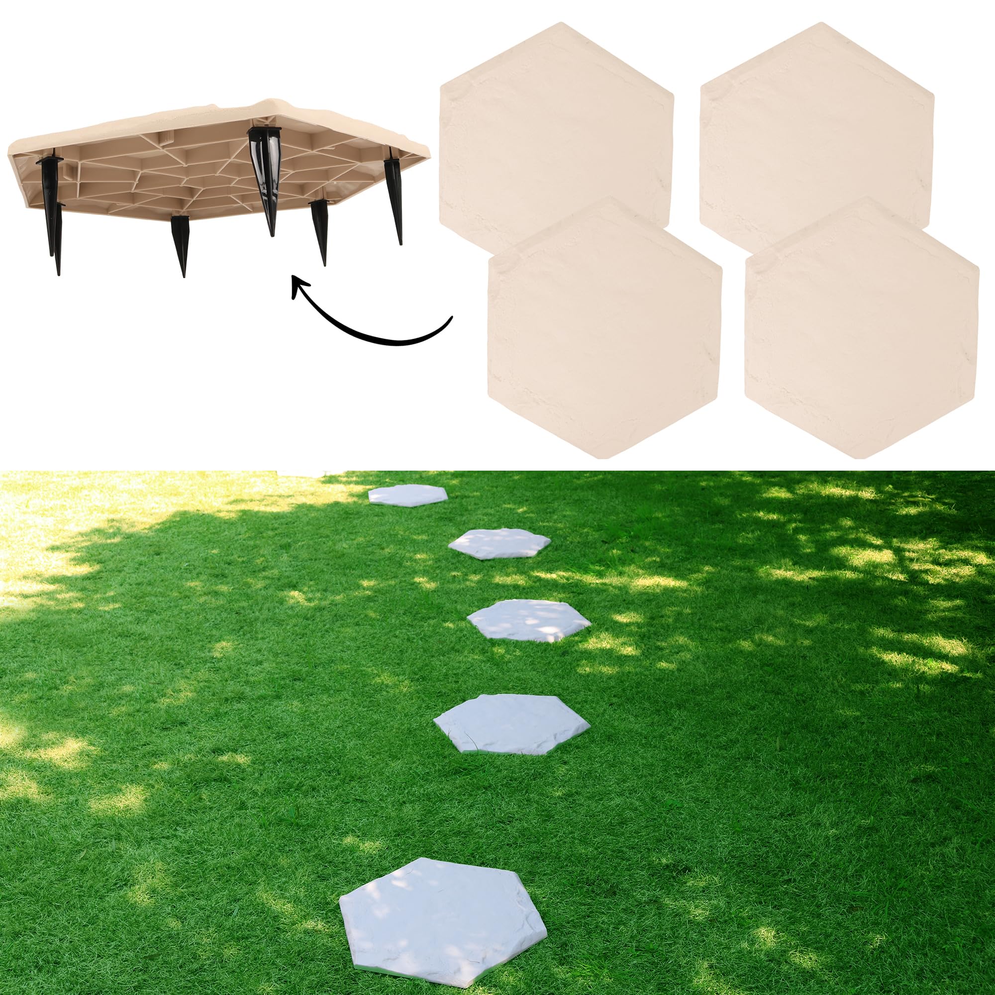 Lukvuzo  4 pcs Large Stepping Stones Outdoor Garden Walkway Durable Plastic Pavers for Patio Pathway Landscaping Weatherproof Resin with Ground