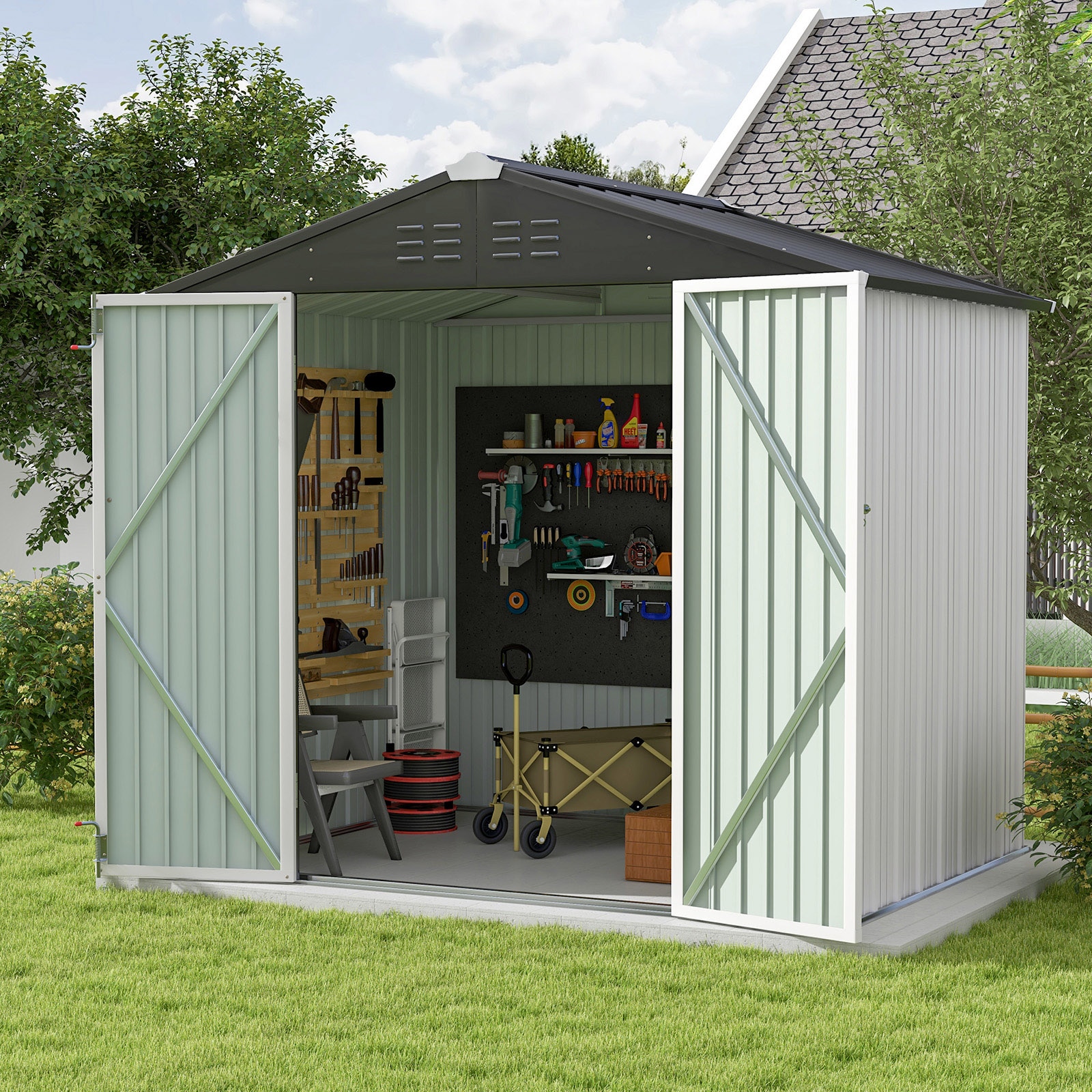 Patiowell 8-ft x 6-ft Galvanized Steel Storage Shed in the Metal ...