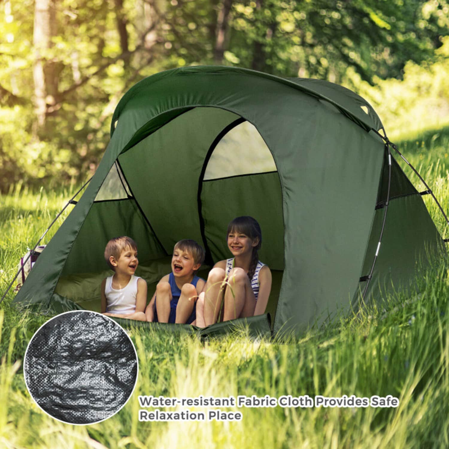 Green Four Season Dome Camping Tent with Elevated Cot