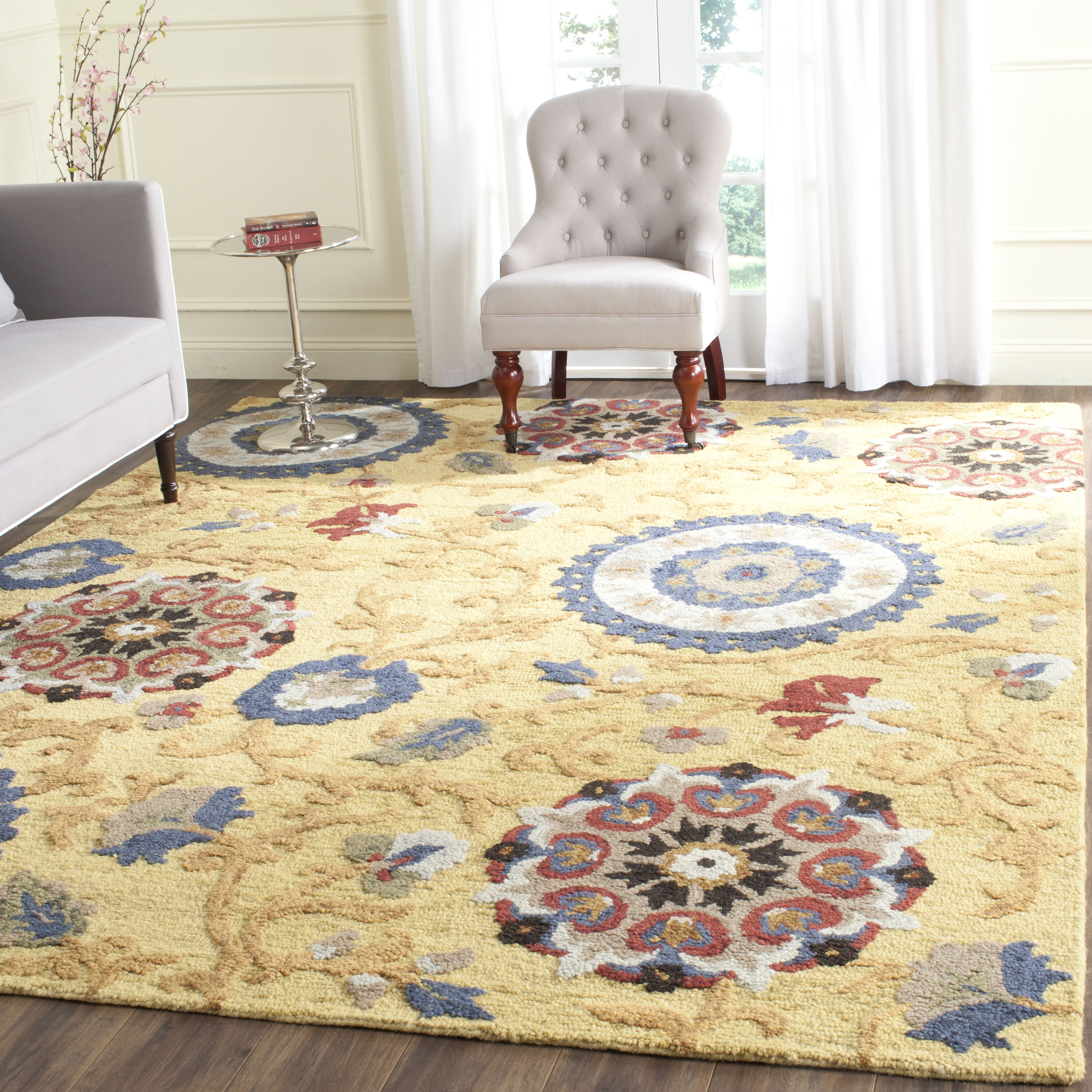 Safavieh BLM401B-8 Blossom Strasburg 8 x 10 (ft) Tufted Wool Gold/Multi Rectangular Indoor Floral/Botanical Area rug