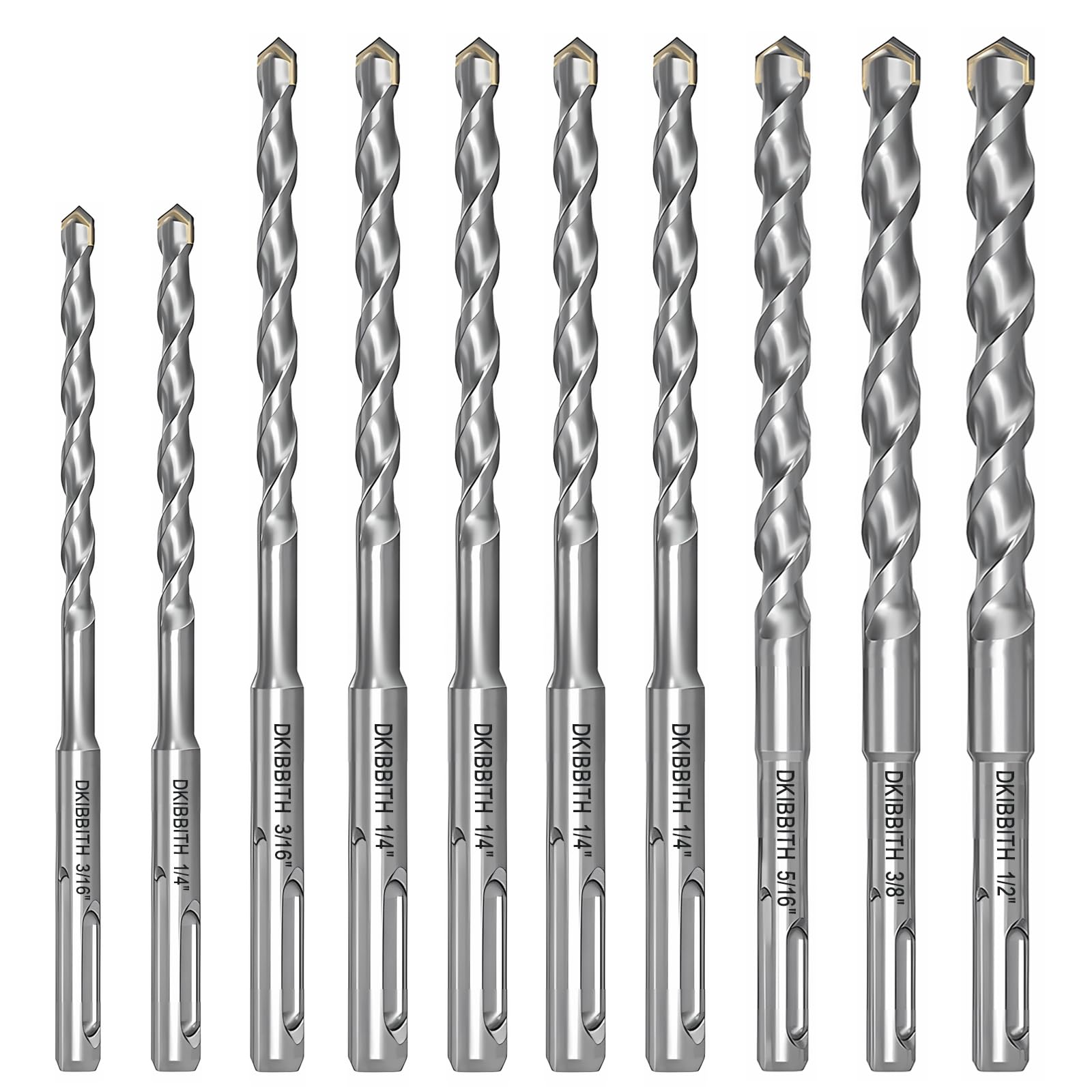 Linder Group Inc SDS Plus Rotary Hammer Drill Bit Set 10 pcs Carbide Tipped 316 to Half Inch for Concrete Cement Tile Stone Brick and Wood Drilling
